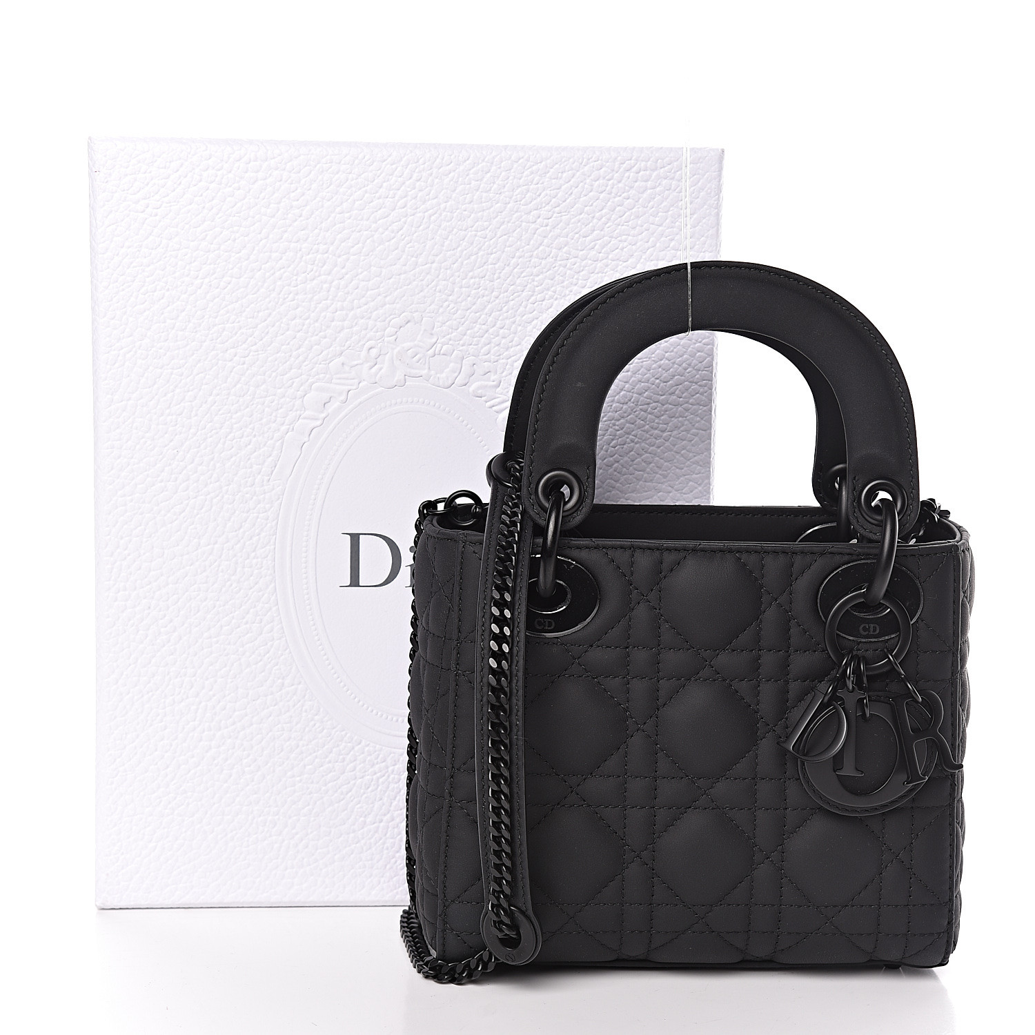 mini lady dior bag black cannage calfskin with diamond motif