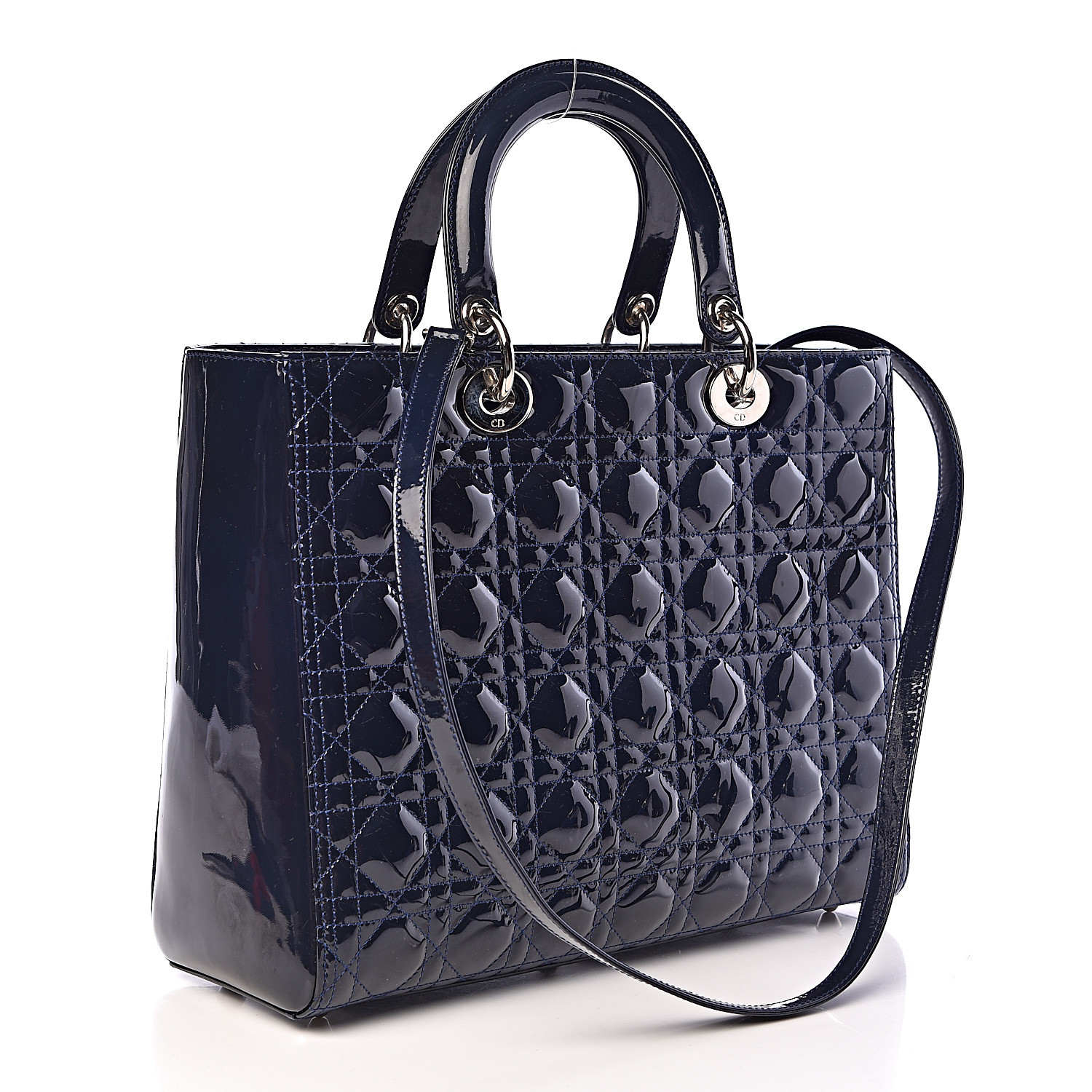 CHRISTIAN DIOR Patent Cannage Large Lady Dior Navy Blue 485181