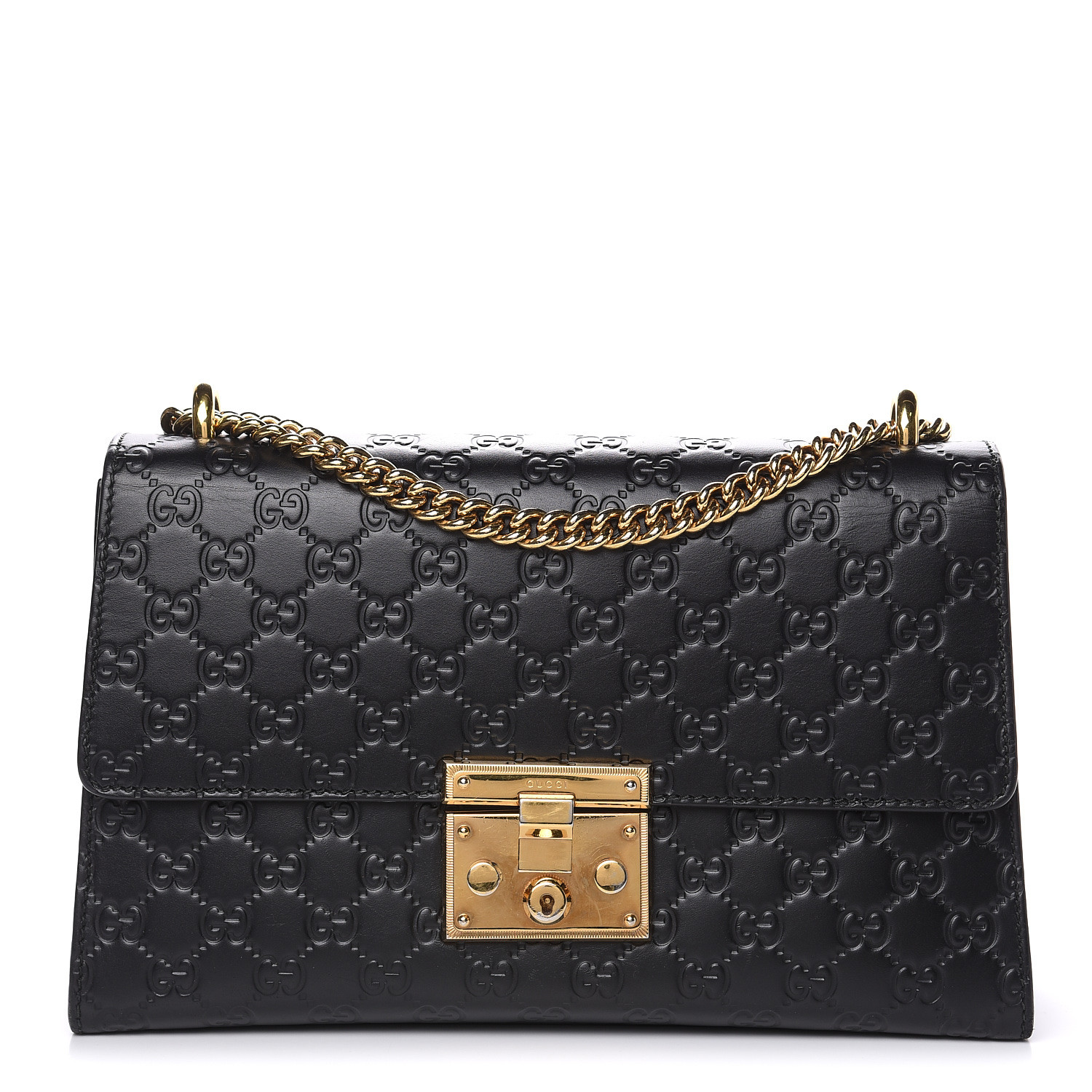 gucci padlock embossed leather tote in black