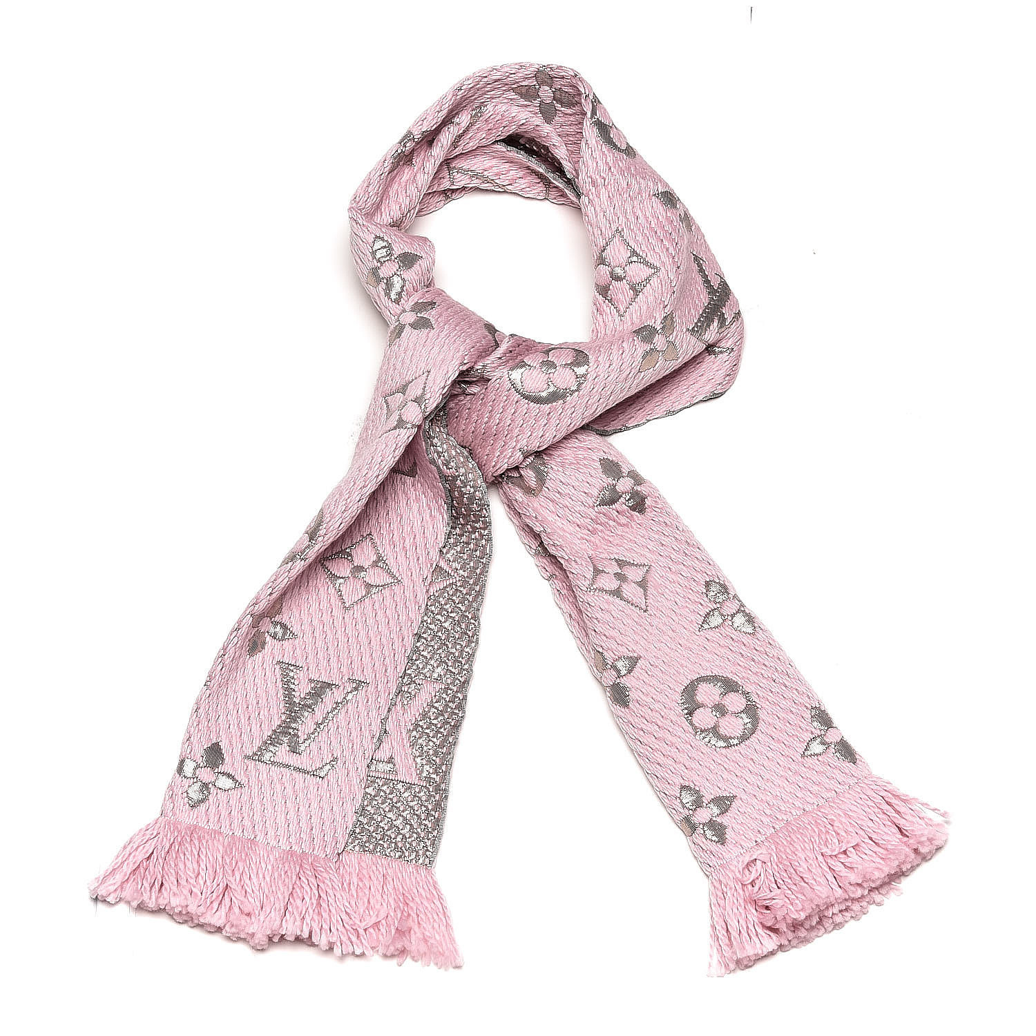 LOUIS VUITTON Wool Silk Logomania Shine Scarf Pink 485266