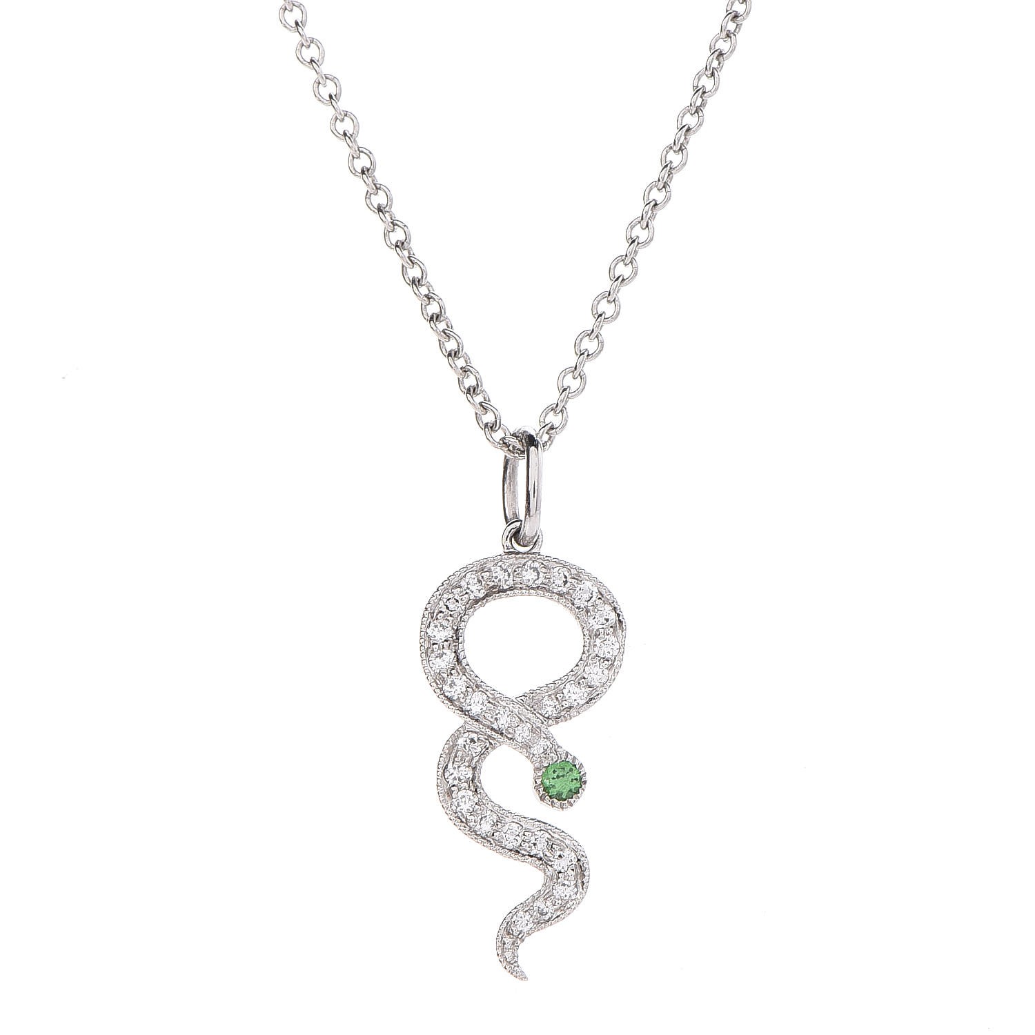 TIFFANY Platinum Diamond Tsavorite Serpent Pendant Necklace 320503