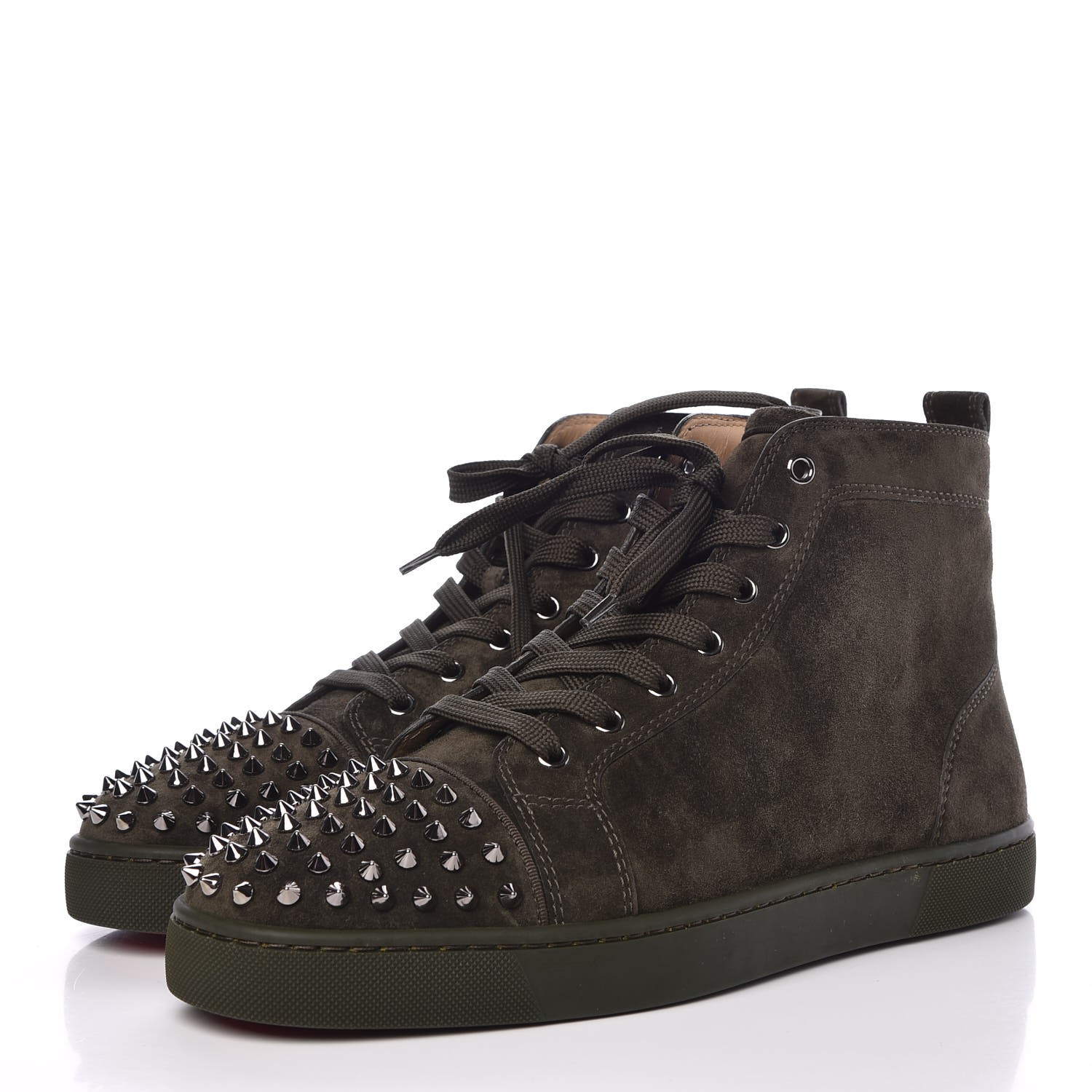 CHRISTIAN LOUBOUTIN Mens Suede Lou Spikes Flat Sneakers 43.5 Tyrol Gun ...