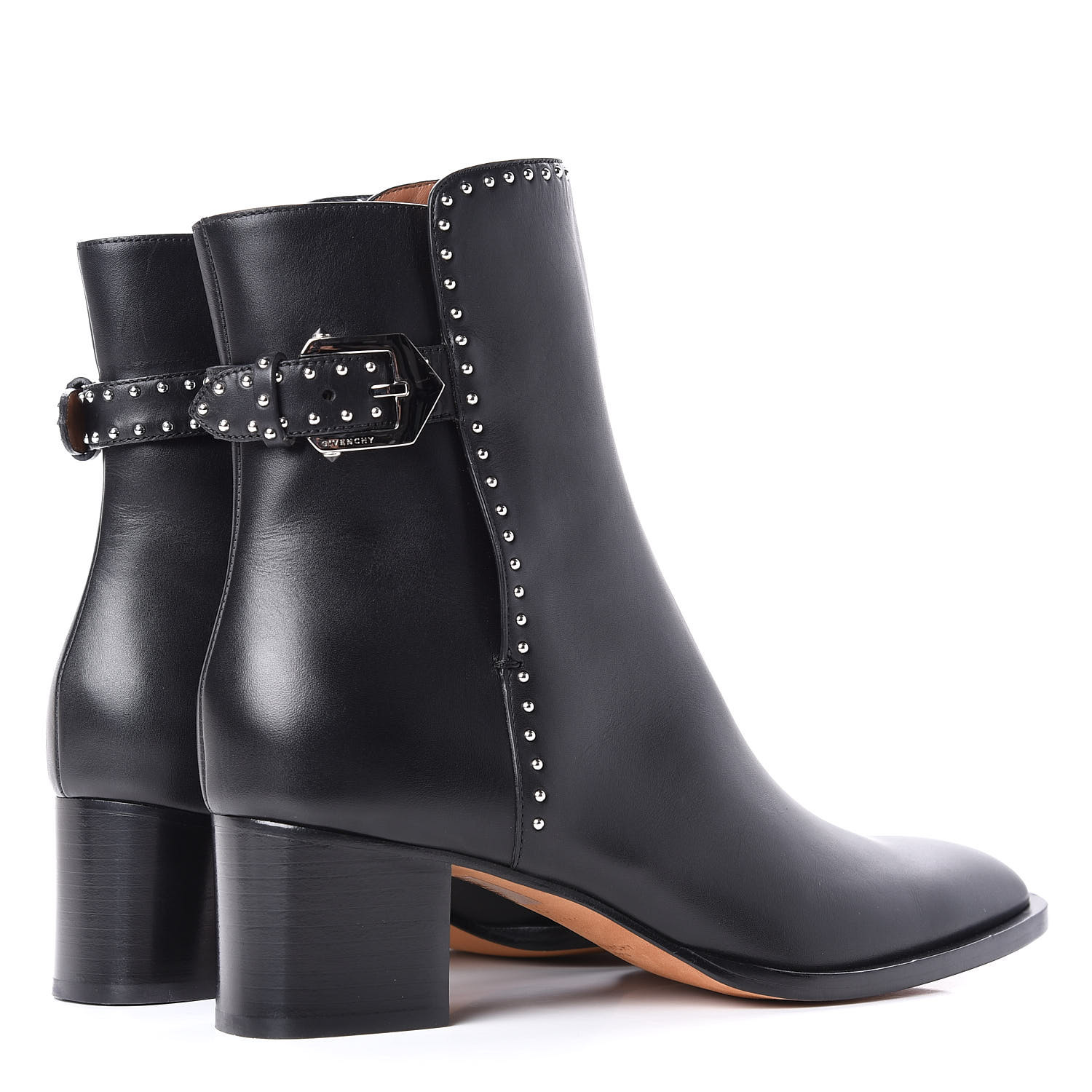 GIVENCHY Smooth Calfskin Elegant Studded Ankle Boots 40 Black 605640