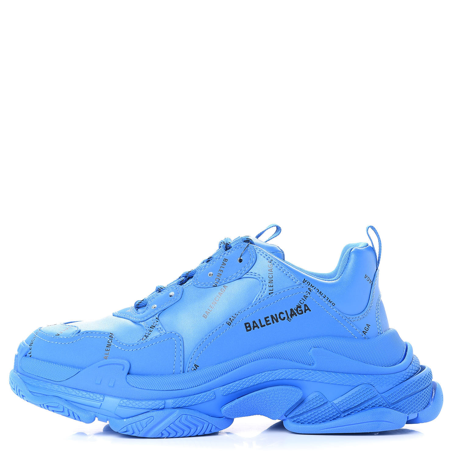 BALENCIAGA Faux Leather Mens Allover Logo Triple S Sneakers 42 Blue ...