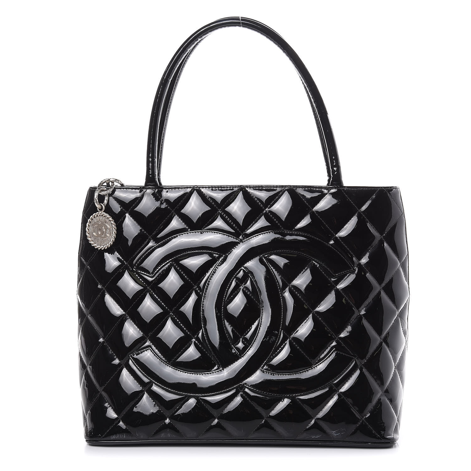 CHANEL Patent Quilted Medallion Tote Black 443838