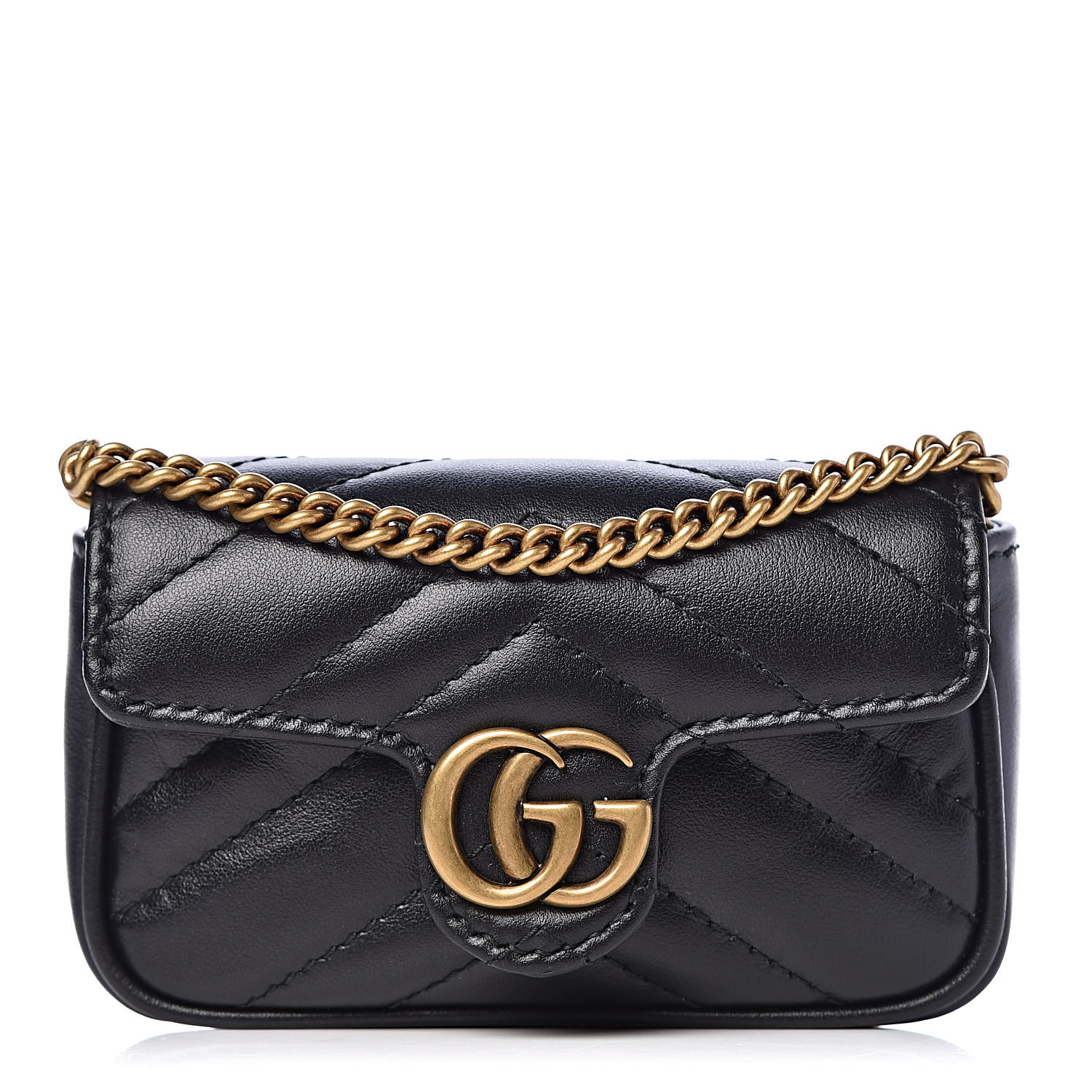 GUCCI Calfskin Matelasse GG Marmont 2.0 Coin Purse On A Chain Black 443051