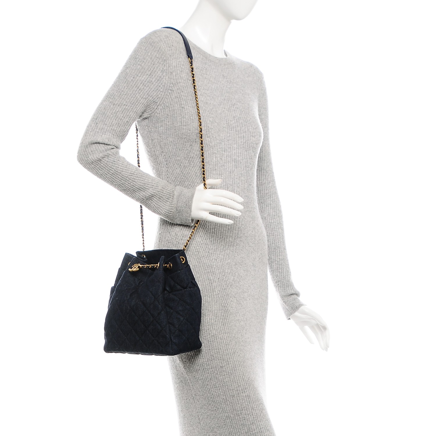 chanel quilted drawstring bag