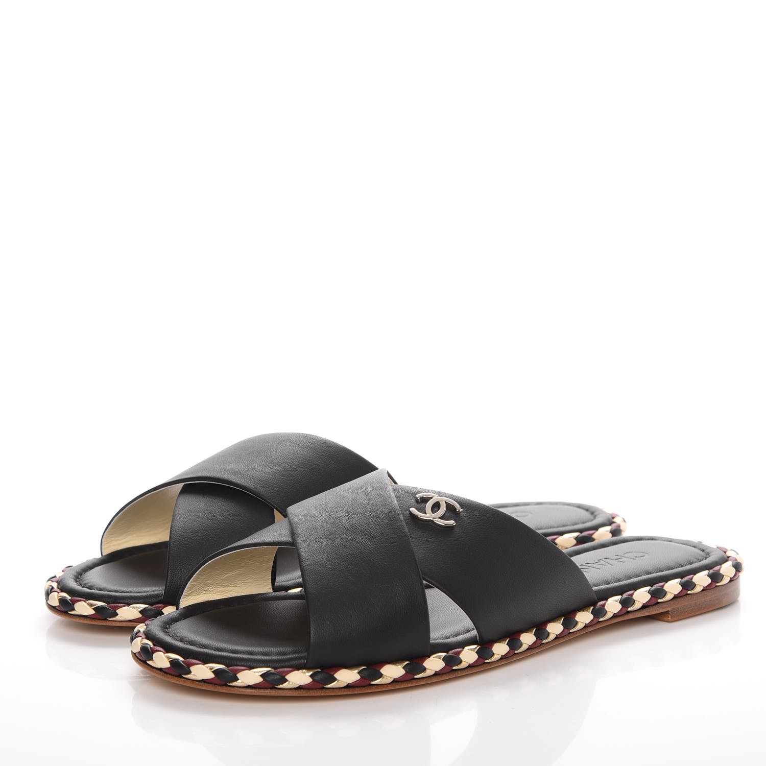 chanel cord and lambskin sandals black