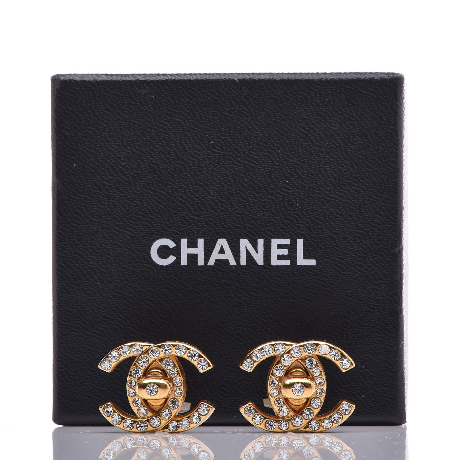 CHANEL Crystal CC Turnlock Clip On Earrings Gold 332994