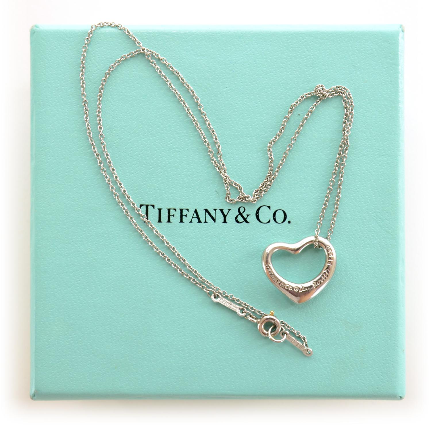 TIFFANY Platinum Diamond Elsa Peretti Open Heart Pendant Necklace 36376
