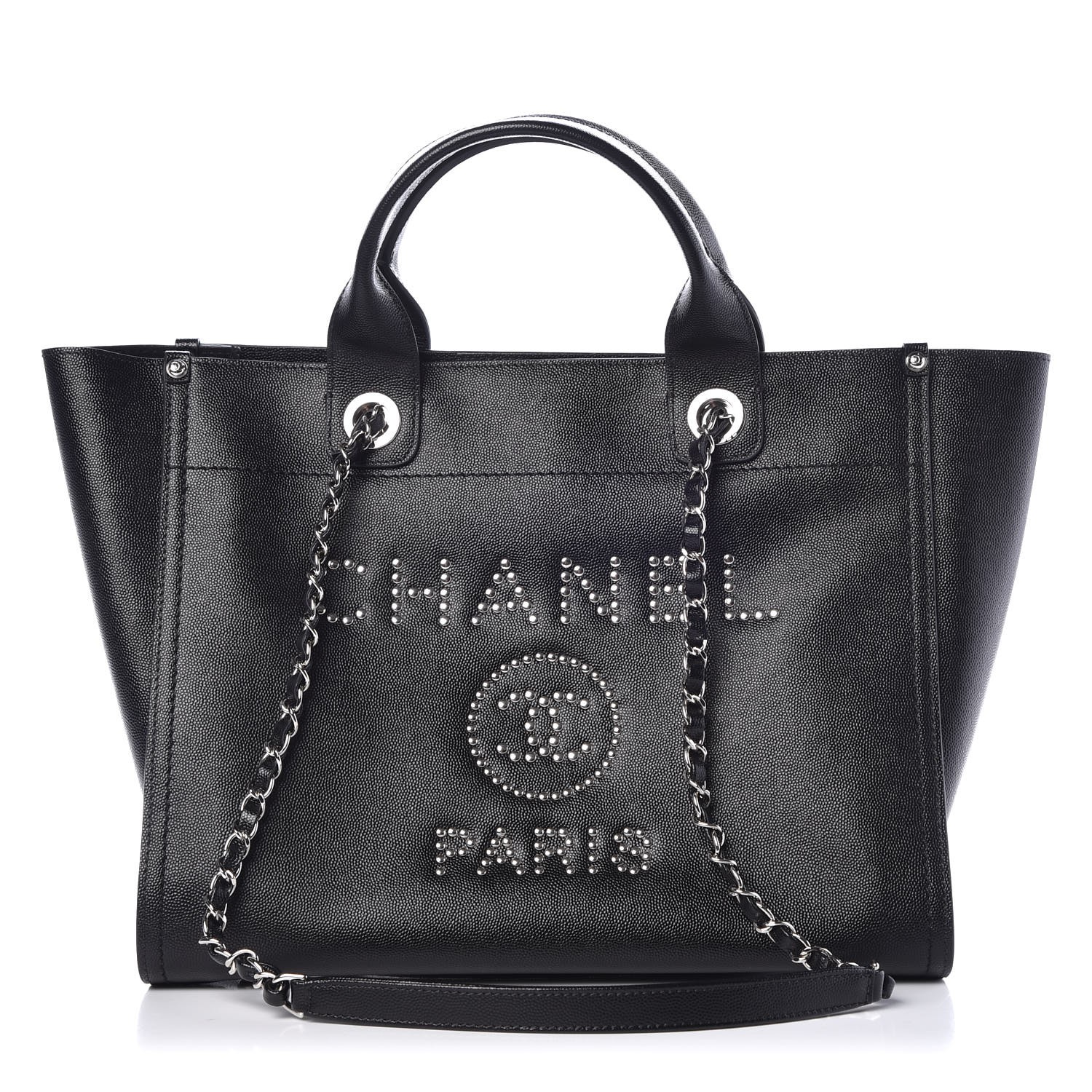 CHANEL Caviar Small Studded Deauville Tote Black 306707