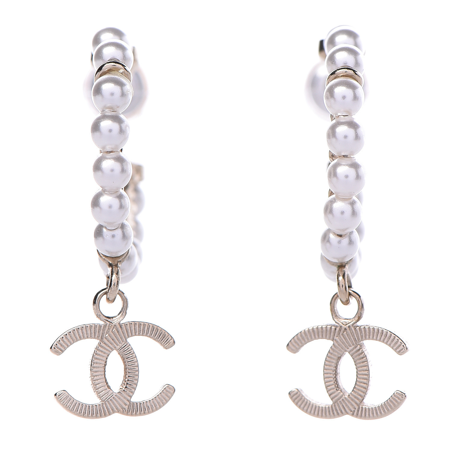 CHANEL Pearl Charms CC Hoop Earrings Gold 491854