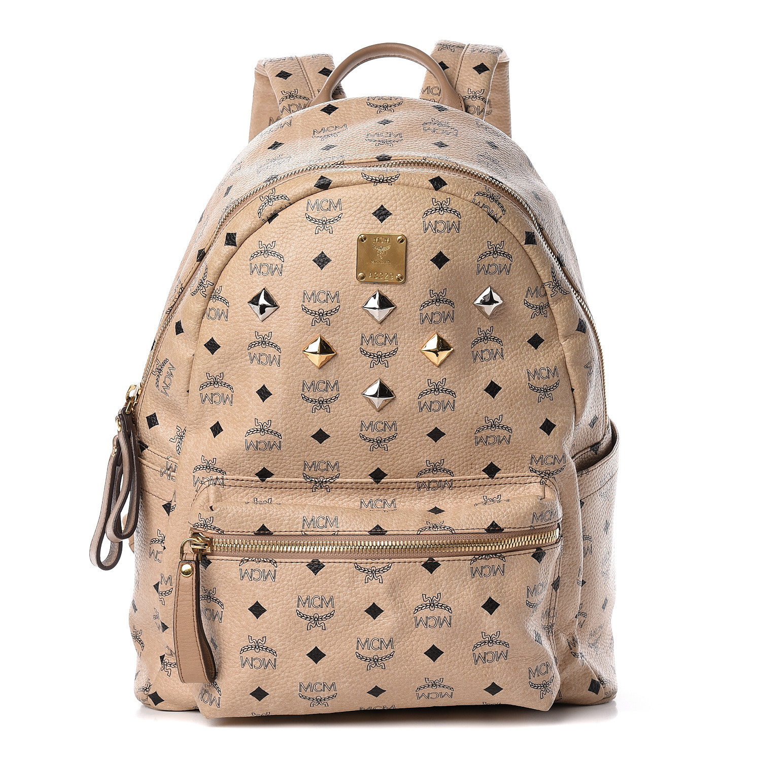 MCM Visetos Medium Studded Stark Backpack Beige 489560