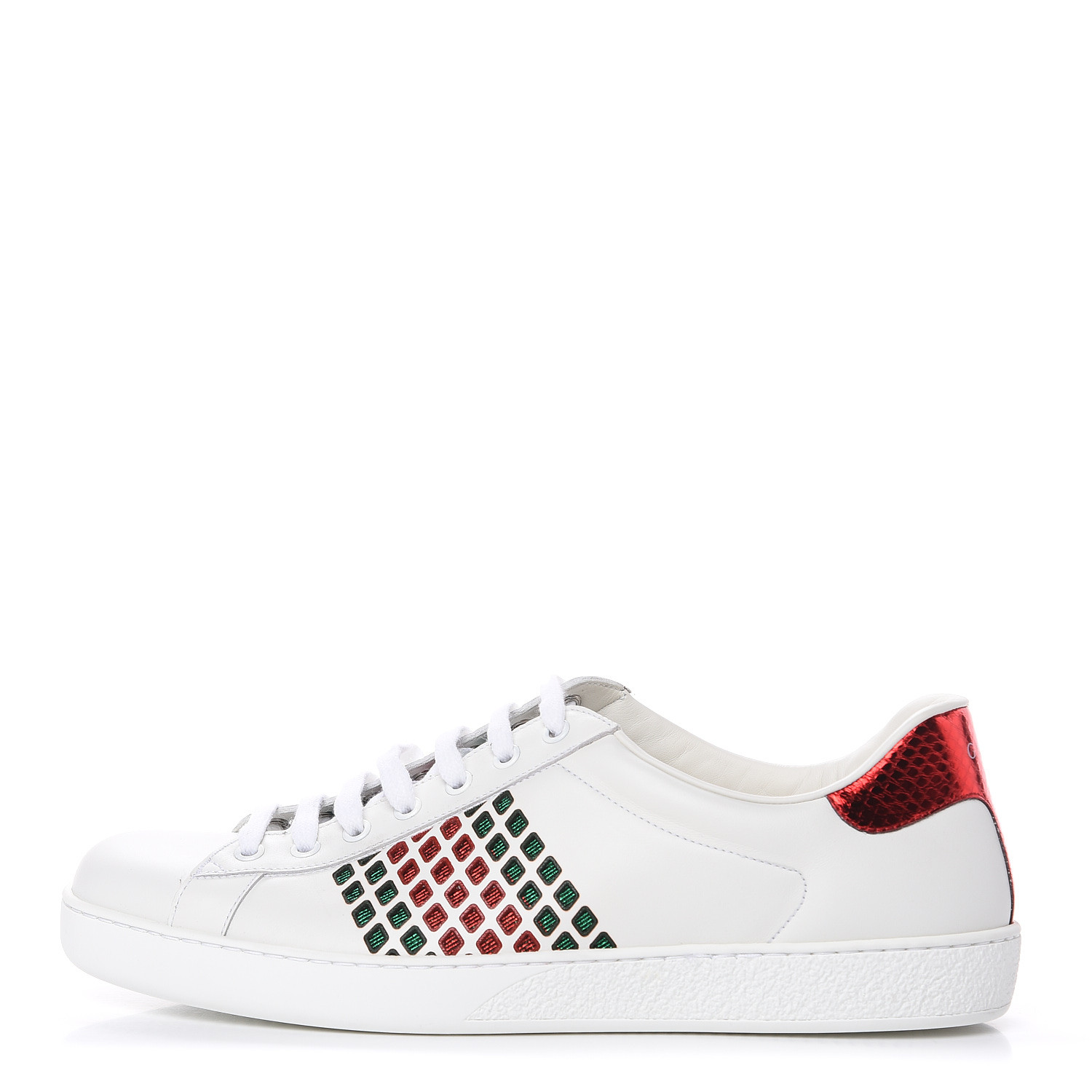GUCCI Calfskin Mens Ace Sneakers 10.5 White Green 494775