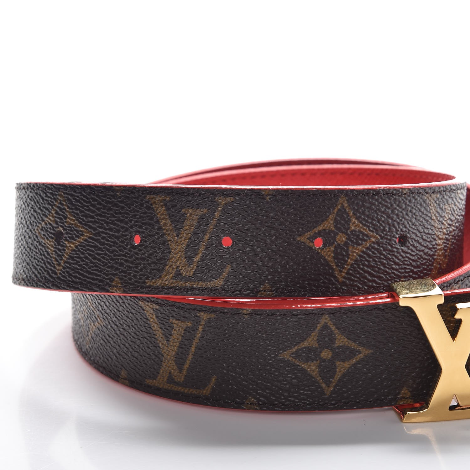 LOUIS VUITTON Monogram 30mm LV Initiales Reversible Belt 80 32 Red 282221