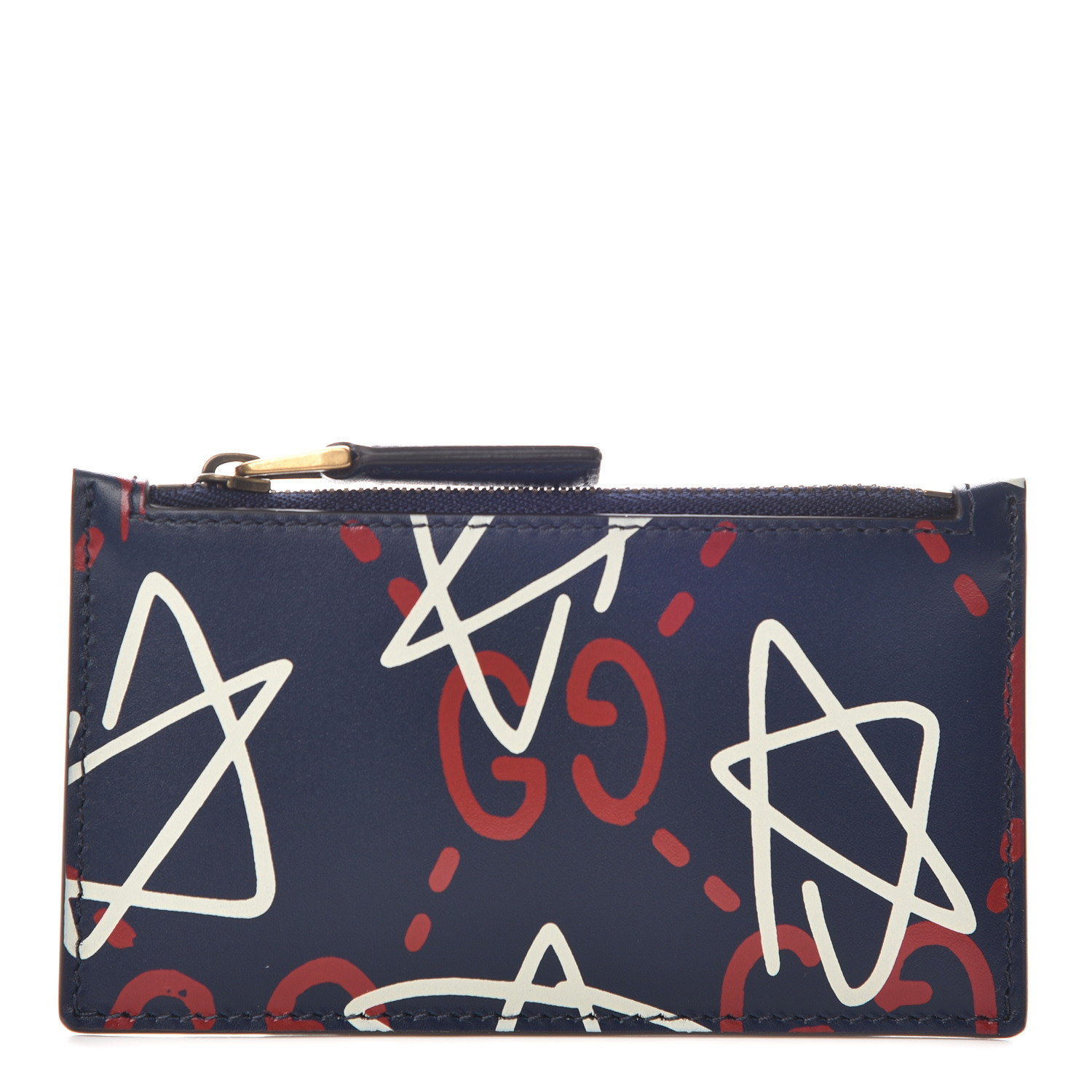 GucciGhost Coin Case Card Holder Blue Agata Hibiscus Red 405541 | FASHIONPHILE