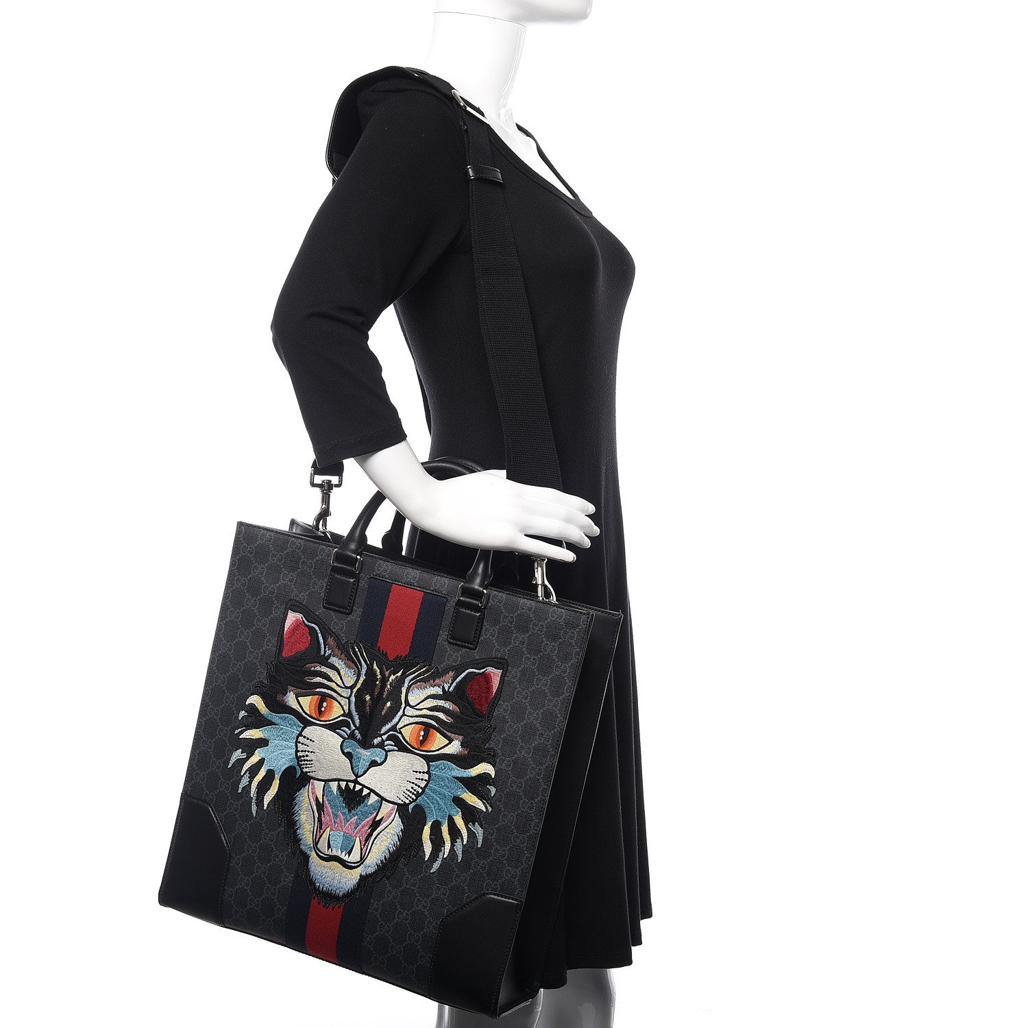 gg supreme tote with embroidered angry cat