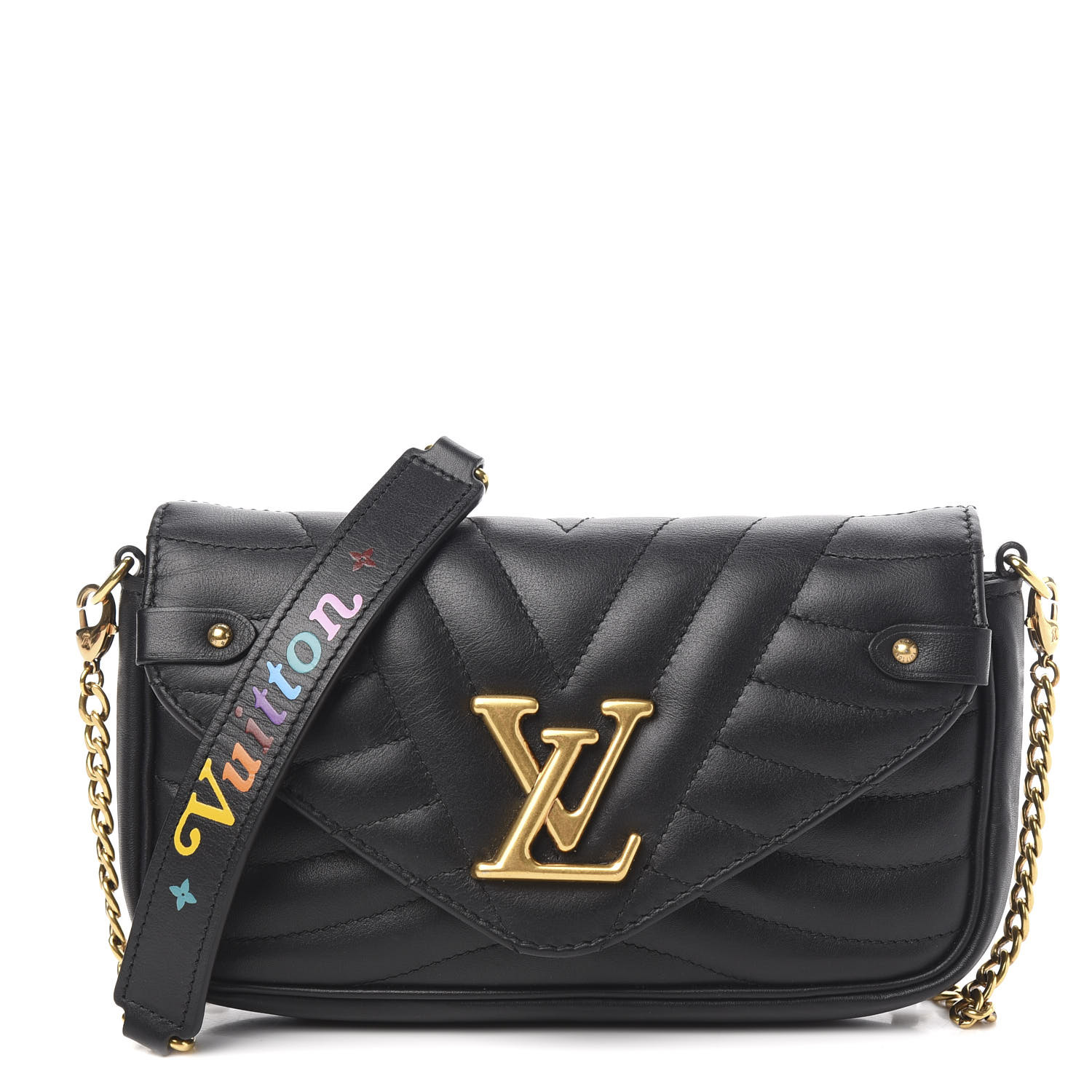 Louis Vuitton Black Smooth Calf Leather New Wave Chain MM Shoulder Bag  Louis Vuitton