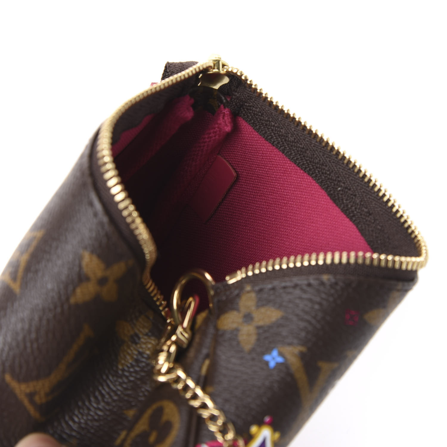 LOUIS VUITTON Monogram 2020 Christmas Animation Roller Coaster Mini Pochette Accessories Pivoine ...