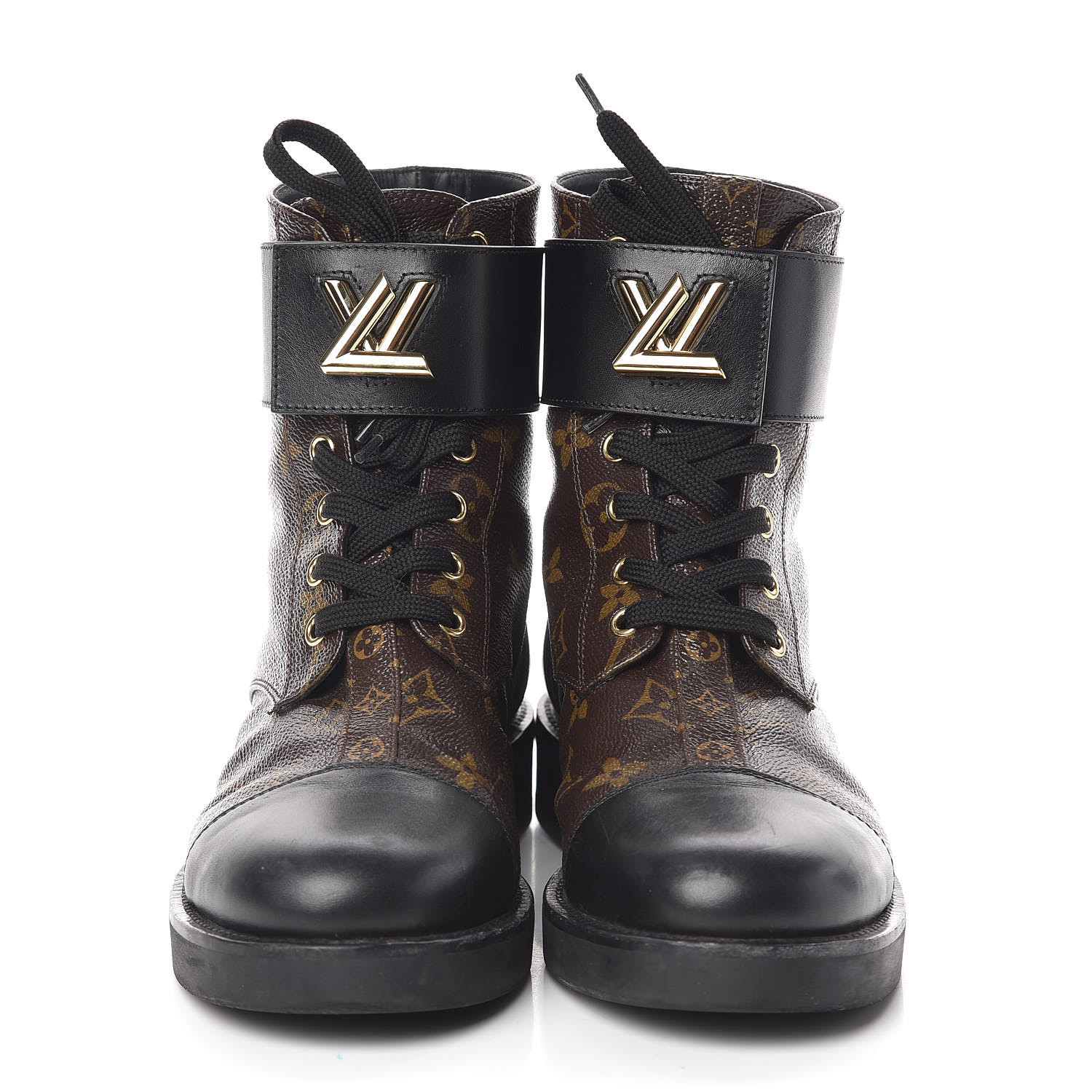 LOUIS VUITTON Monogram Calfskin Wonderland Flat Ranger Boots 38 Black 454975