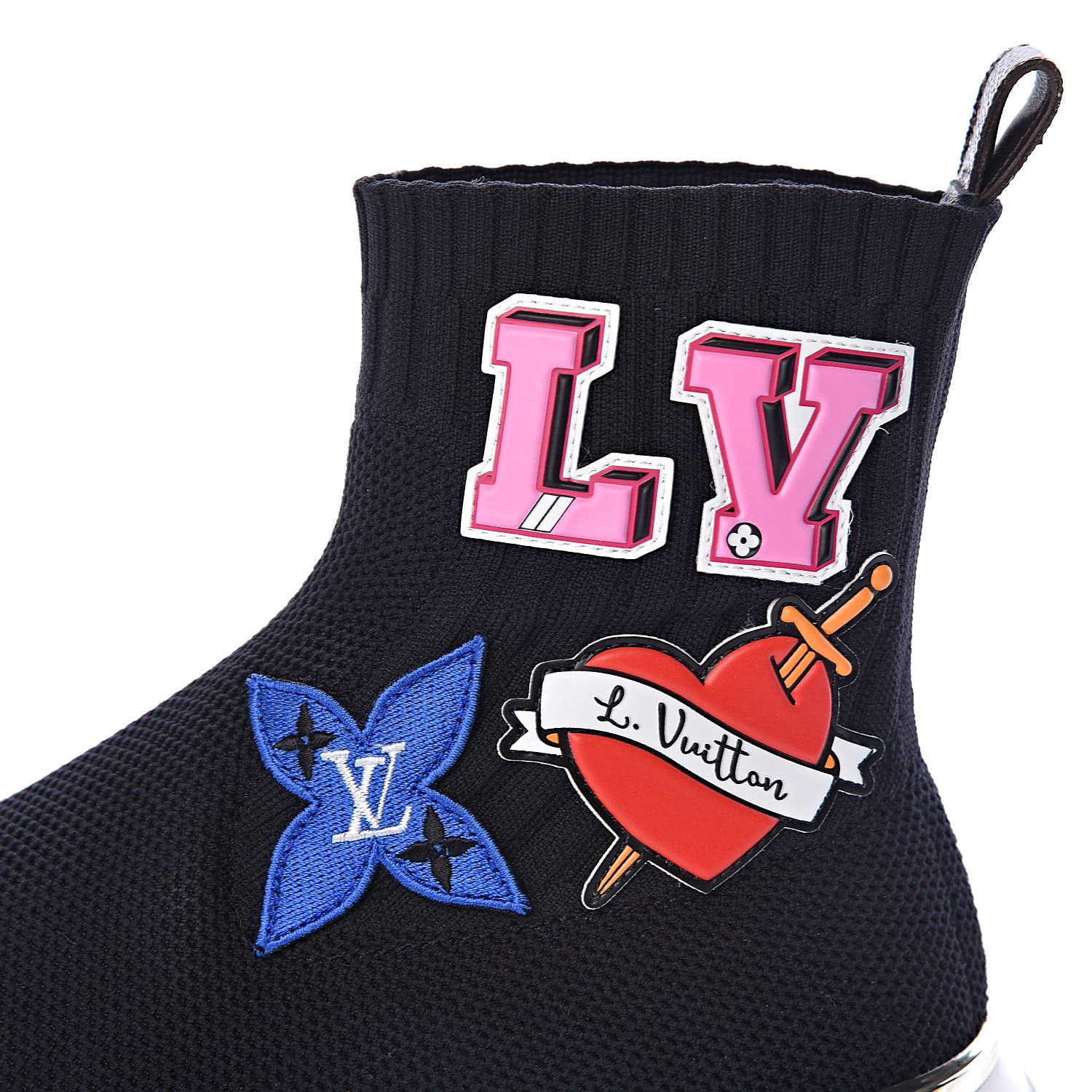 LOUIS VUITTON Stretch Fabric Womens LV Black Heart Sock Sneaker 37 458953