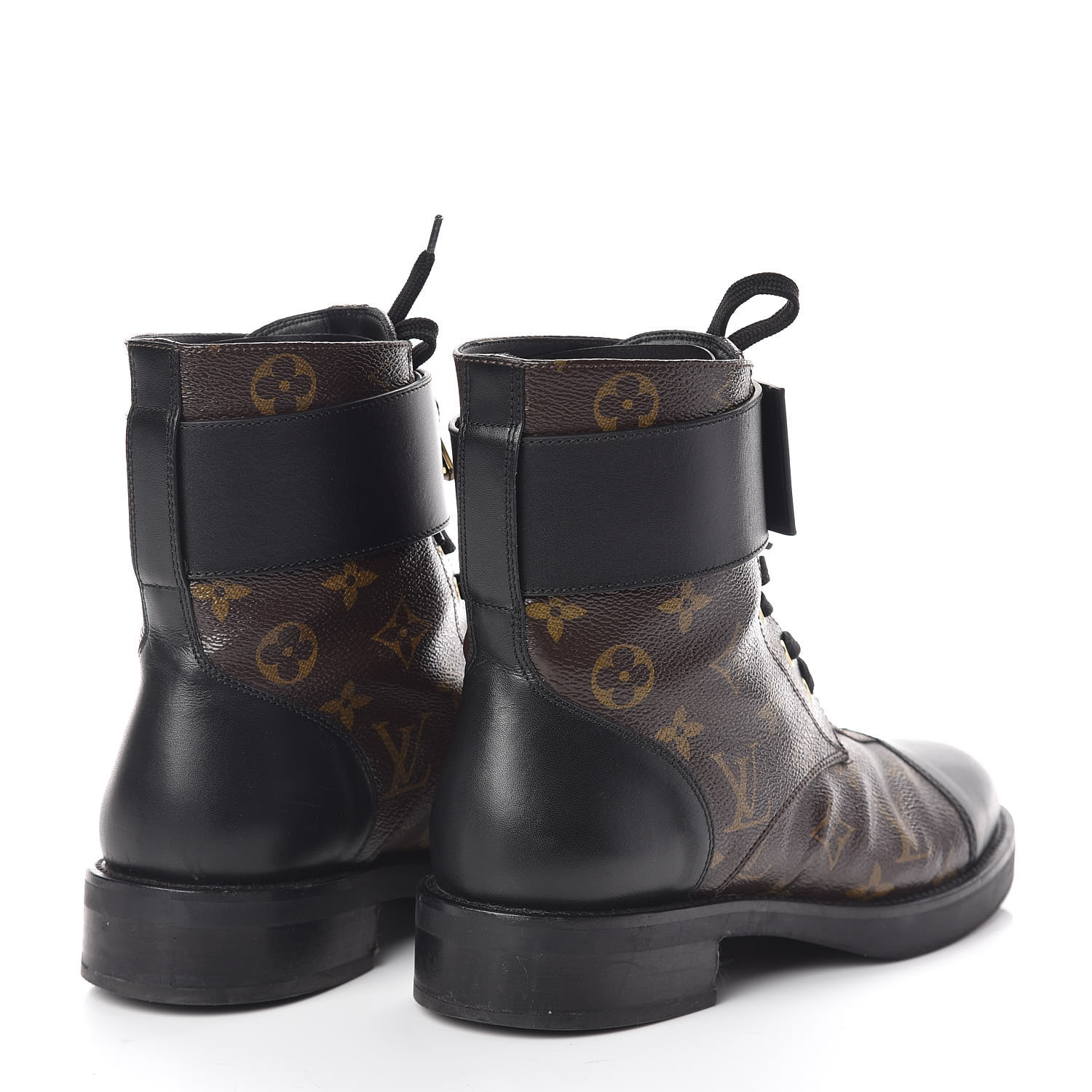 LOUIS VUITTON Monogram Calfskin Wonderland Flat Ranger Boots 38 Black 454975