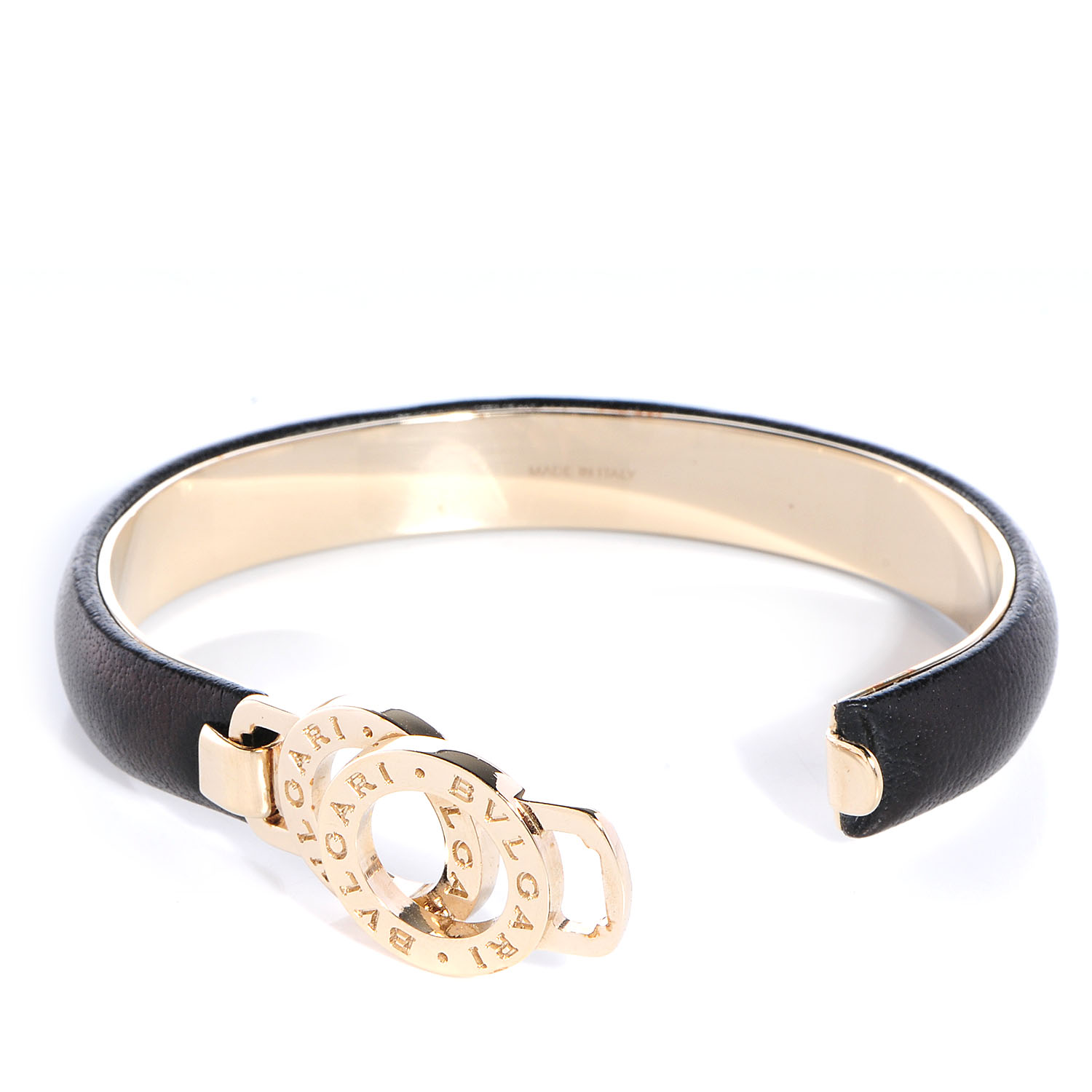 BULGARI BVLGARI Leather Bracelet Black Gold 80330
