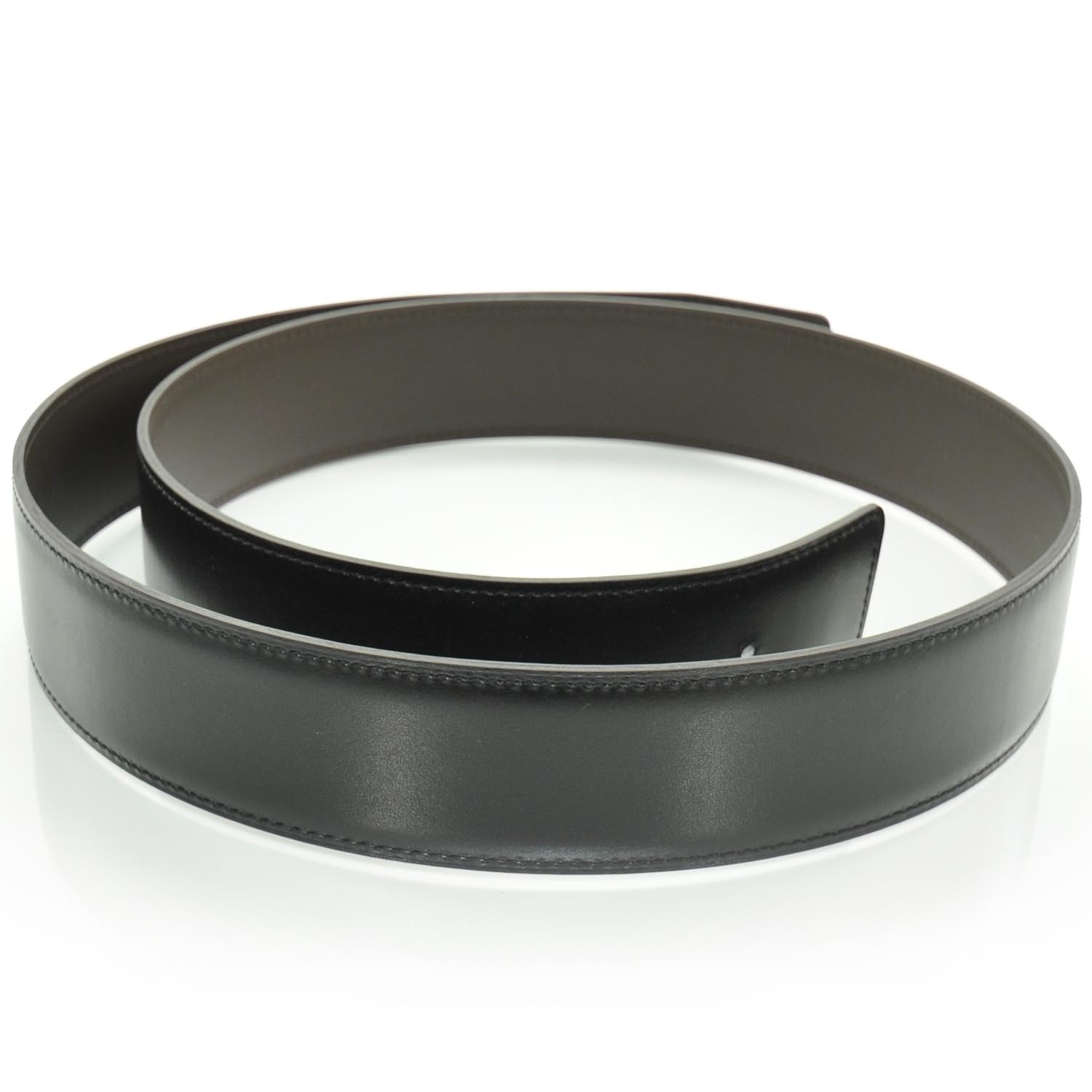 HERMES Leather Reversible Belt Strap 100 Black and Brown 25113