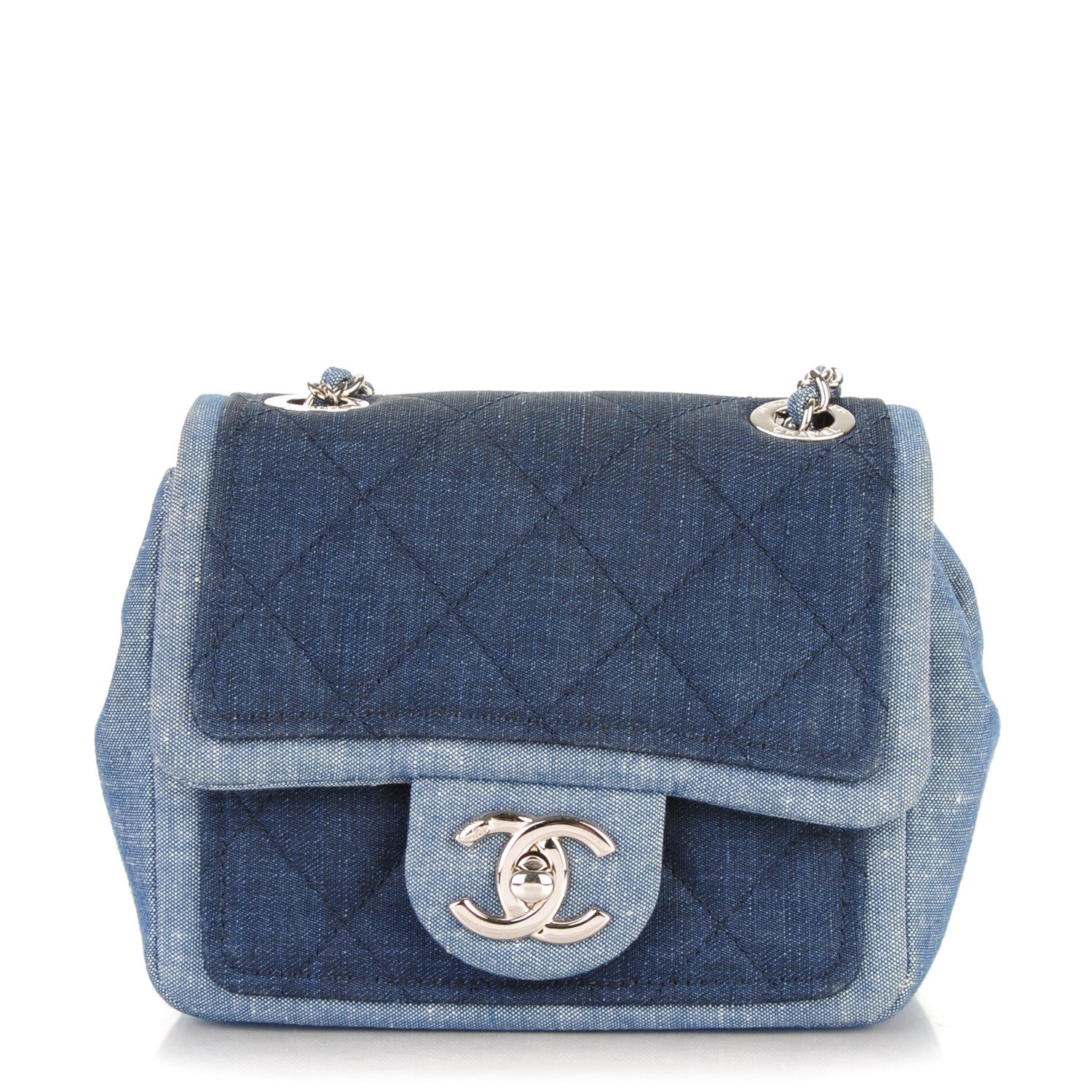 CHANEL Denim Quilted Graphic Mini Square Flap Blue 162724
