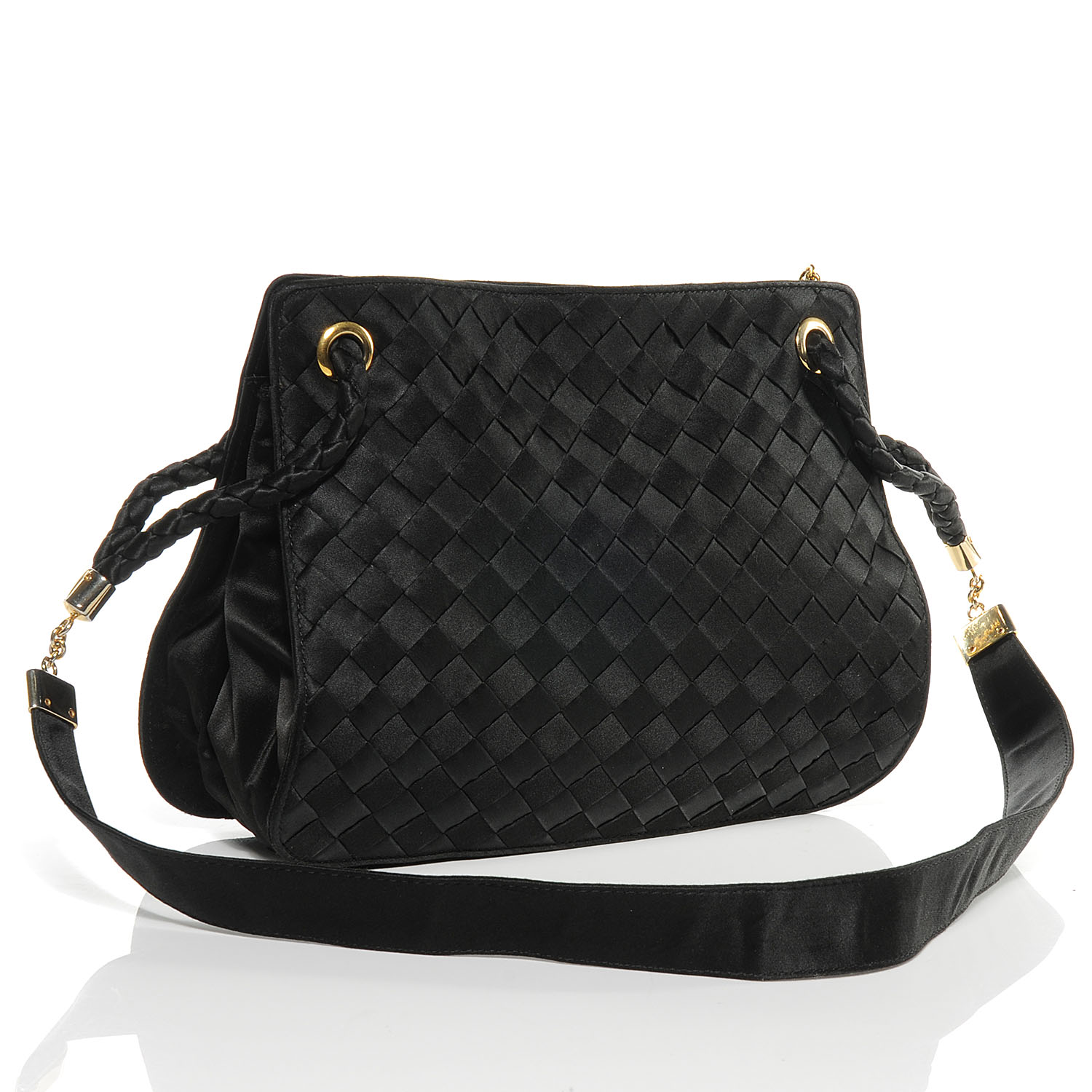BOTTEGA VENETA Vintage Woven Satin Shoulder Bag Black 54607 | FASHIONPHILE