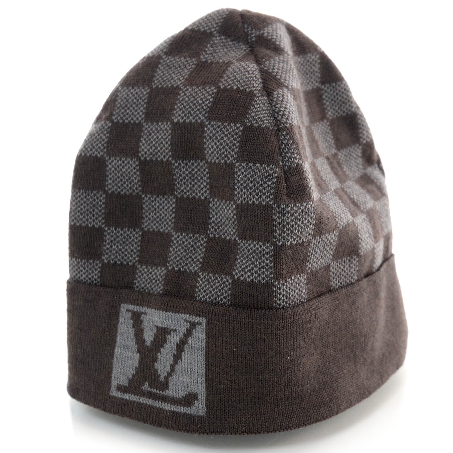 LOUIS VUITTON Wool Bonnet Petit Damier Beanie Hat 37371