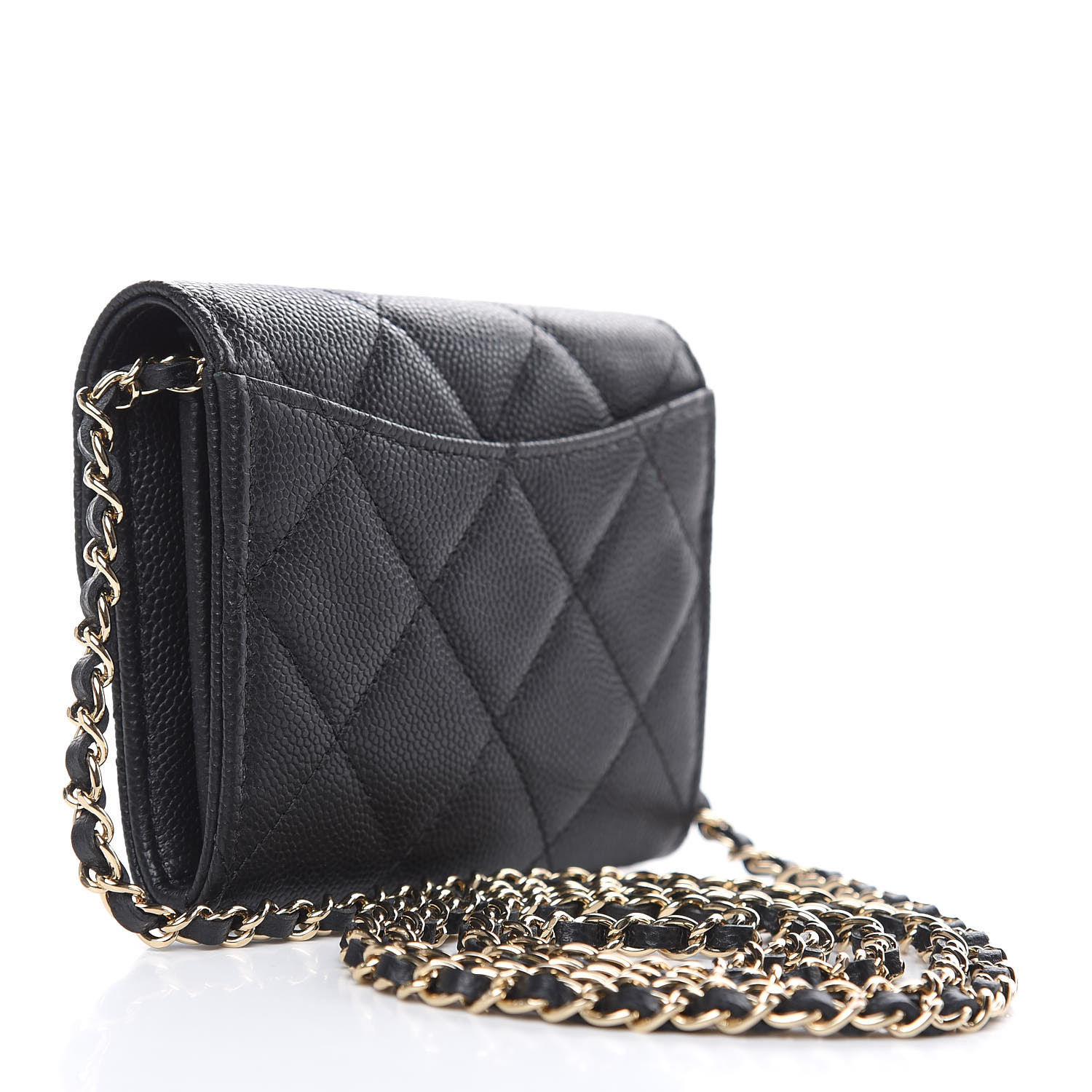 CHANEL Caviar Quilted Card Holder On Chain Black 573551