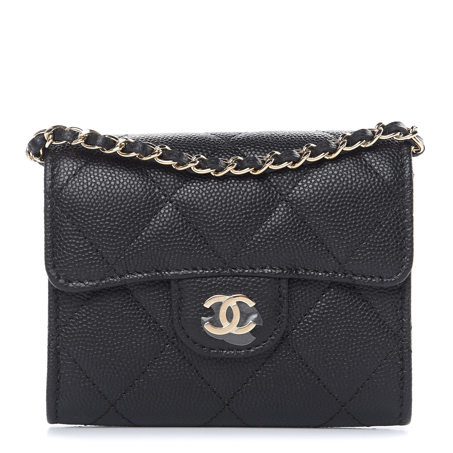 CHANEL Caviar Quilted Card Holder On Chain Black 463775