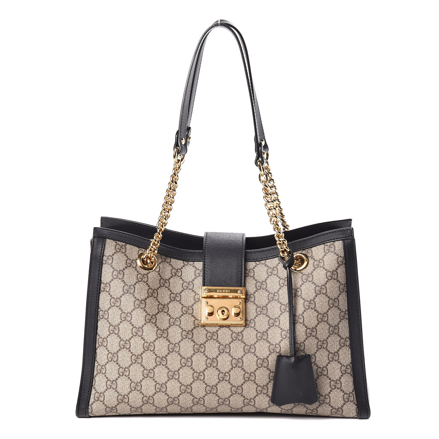 GUCCI GG Supreme Monogram Medium Padlock Shoulder Bag Black 435654