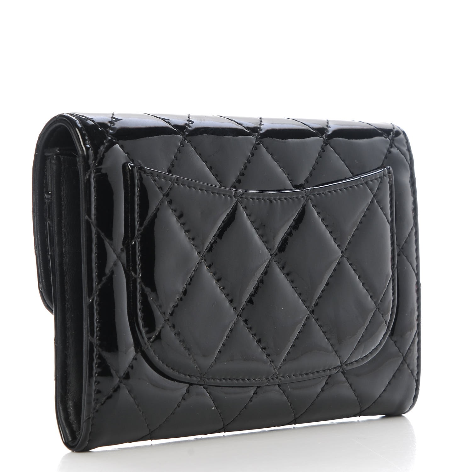CHANEL Patent Quilted Small Flap Wallet Black 427586