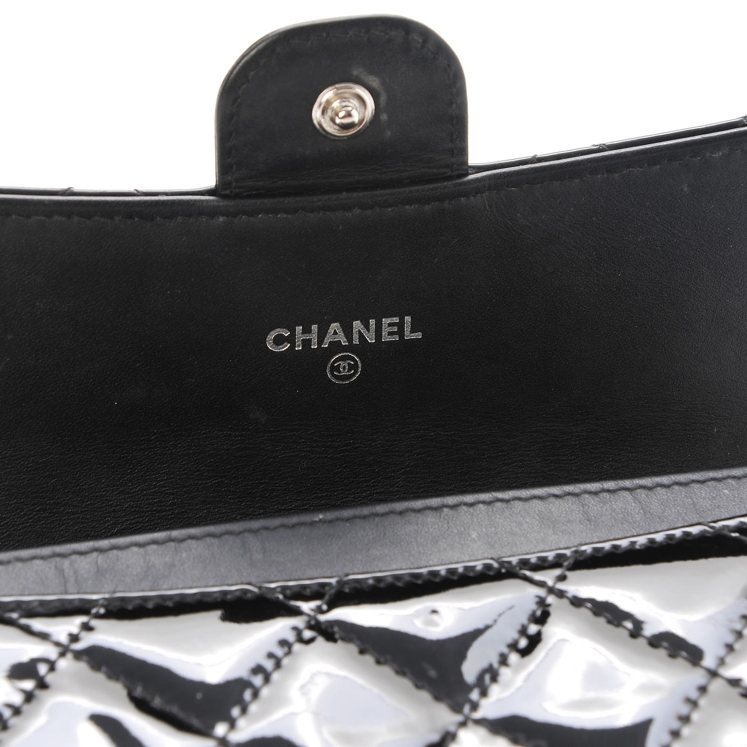CHANEL Patent Quilted Small Flap Wallet Black 297010