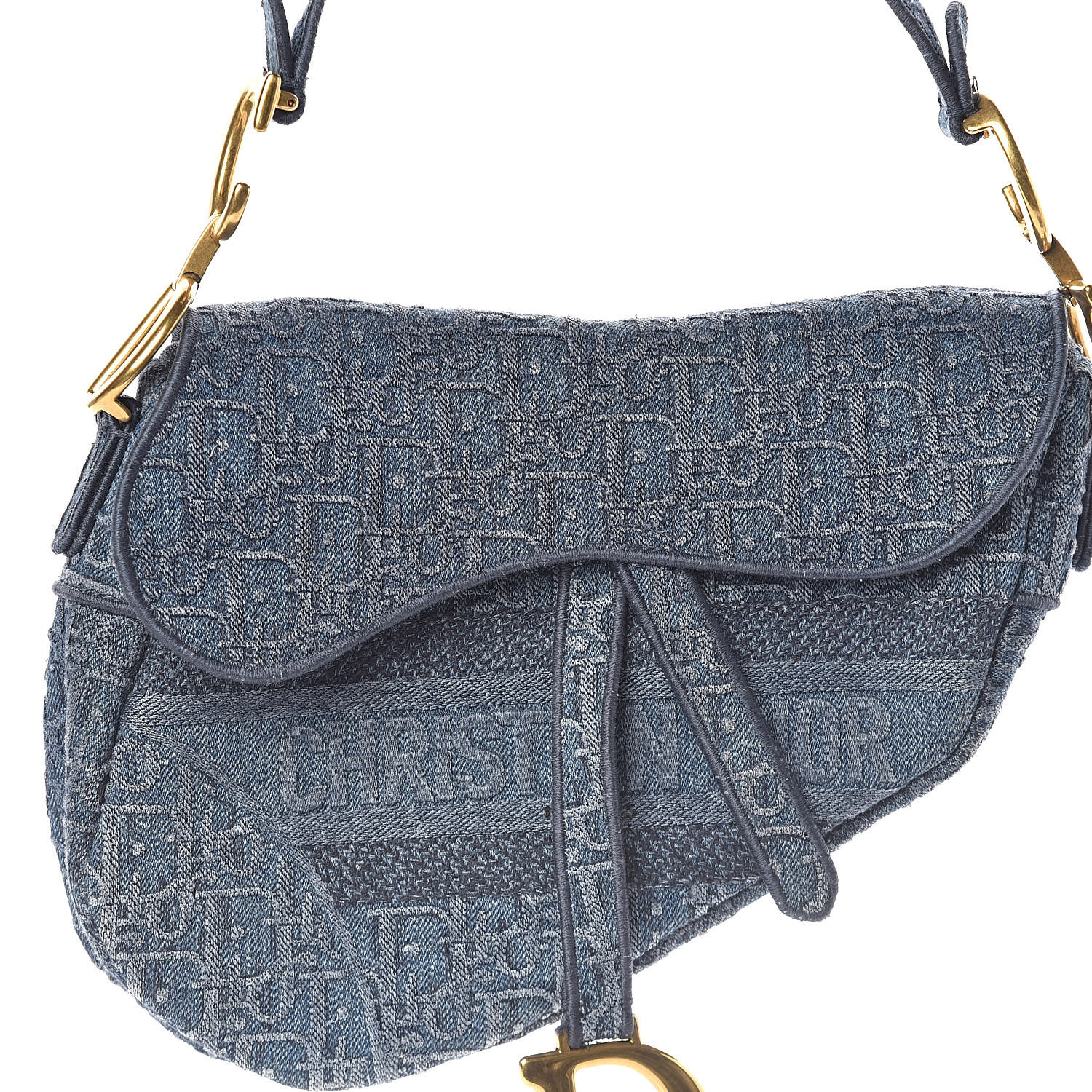 CHRISTIAN DIOR Oblique Embroidered Canvas Saddle Bag Denim 511464