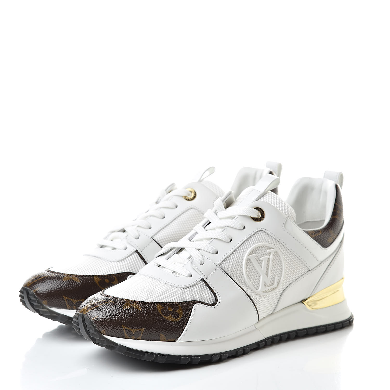 LOUIS VUITTON Monogram Calfskin Run Away Sneakers 40 White 508278