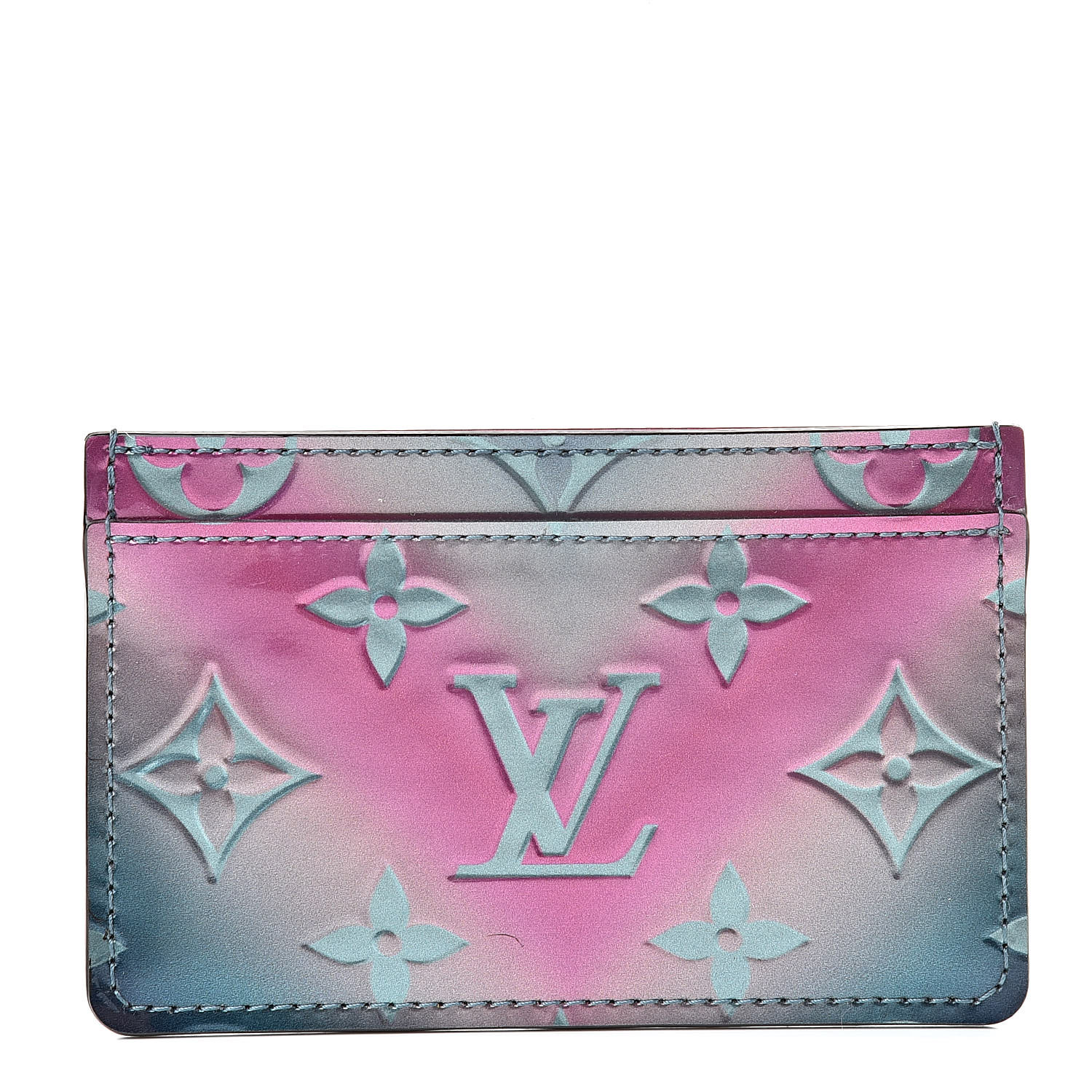 LOUIS VUITTON Metallic Vernis Card Holder Blue Pink 508808