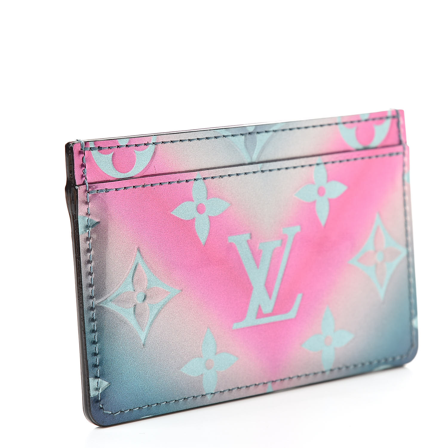 LOUIS VUITTON Metallic Vernis Card Holder Blue Pink 508808