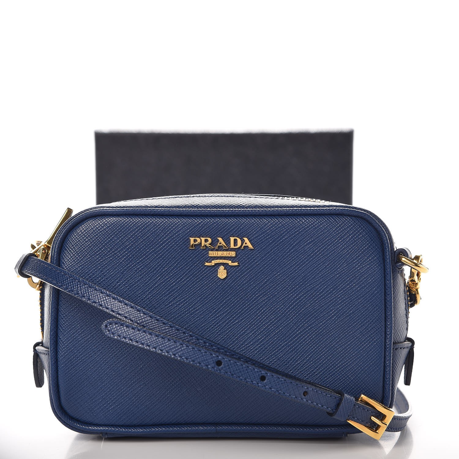 PRADA Saffiano Mini Camera Crossbody Bag Bleuette 312176