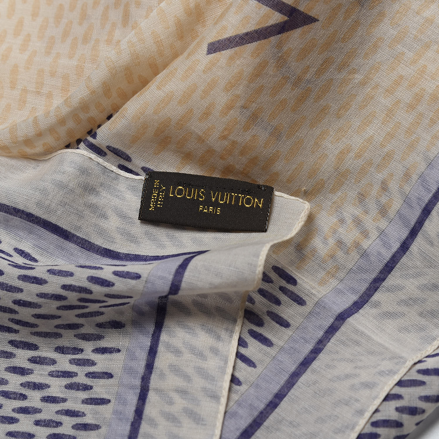 Louis Vuitton Beige & Blue Damier Azur Straps Cotton Scarf Louis
