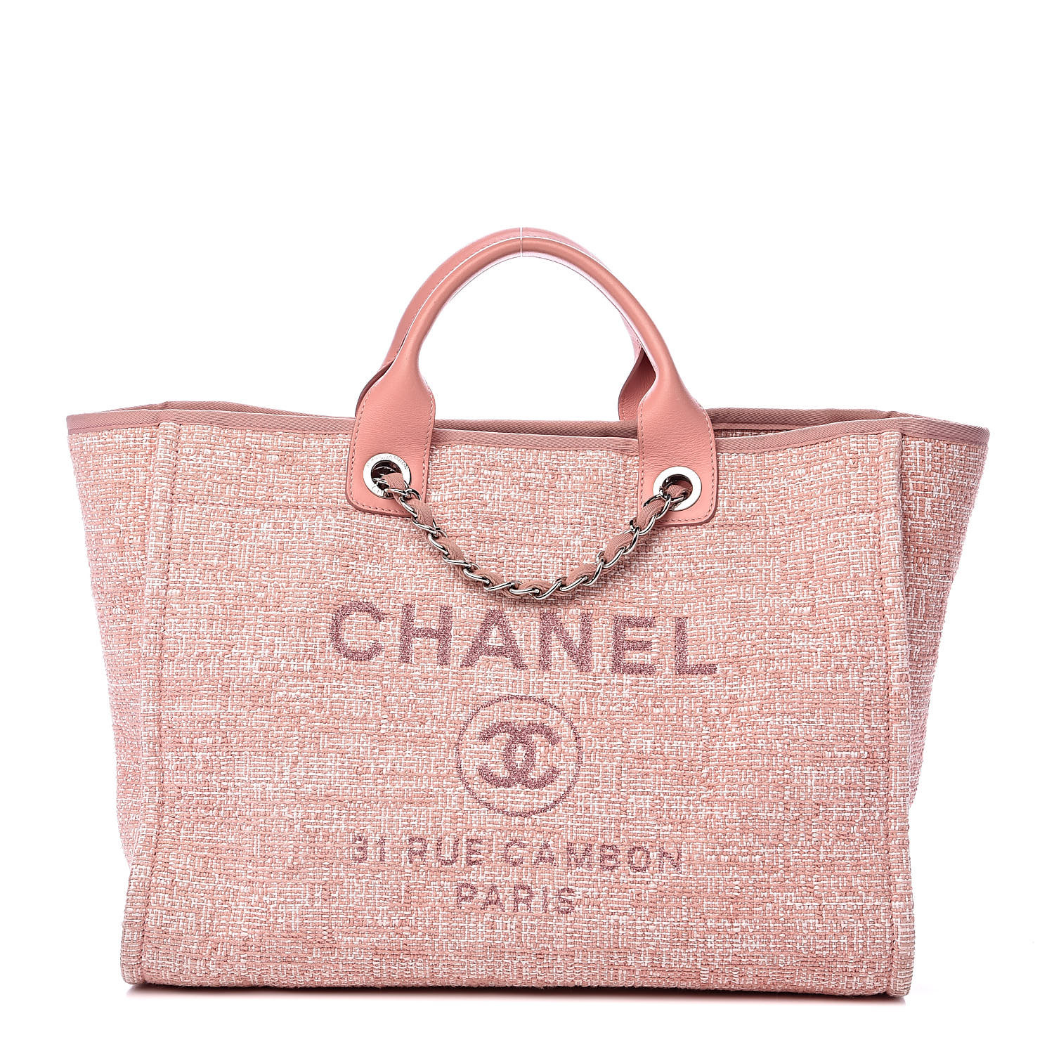 CHANEL Straw Lurex Large Deauville Tote Pink 523878