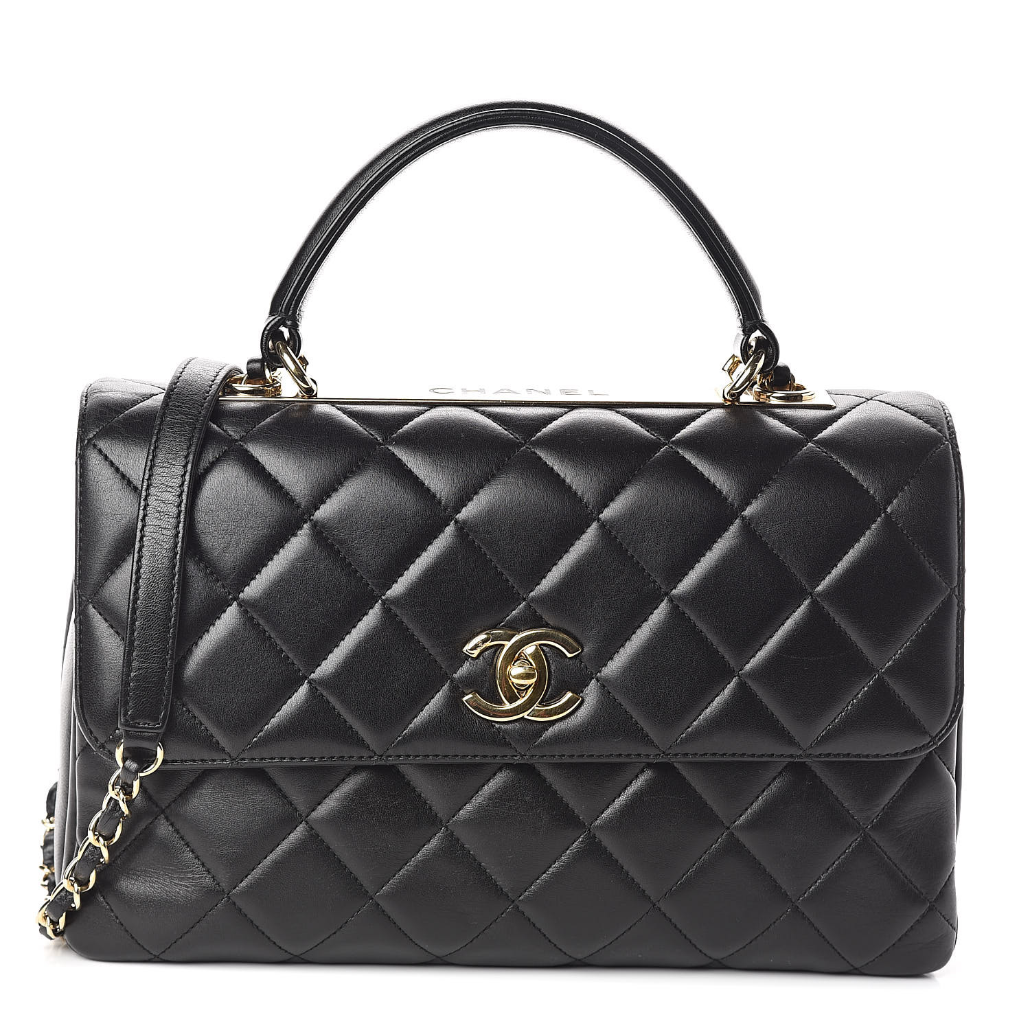 CHANEL Lambskin Quilted Medium Trendy CC Flap Dual Handle Bag Black 523985