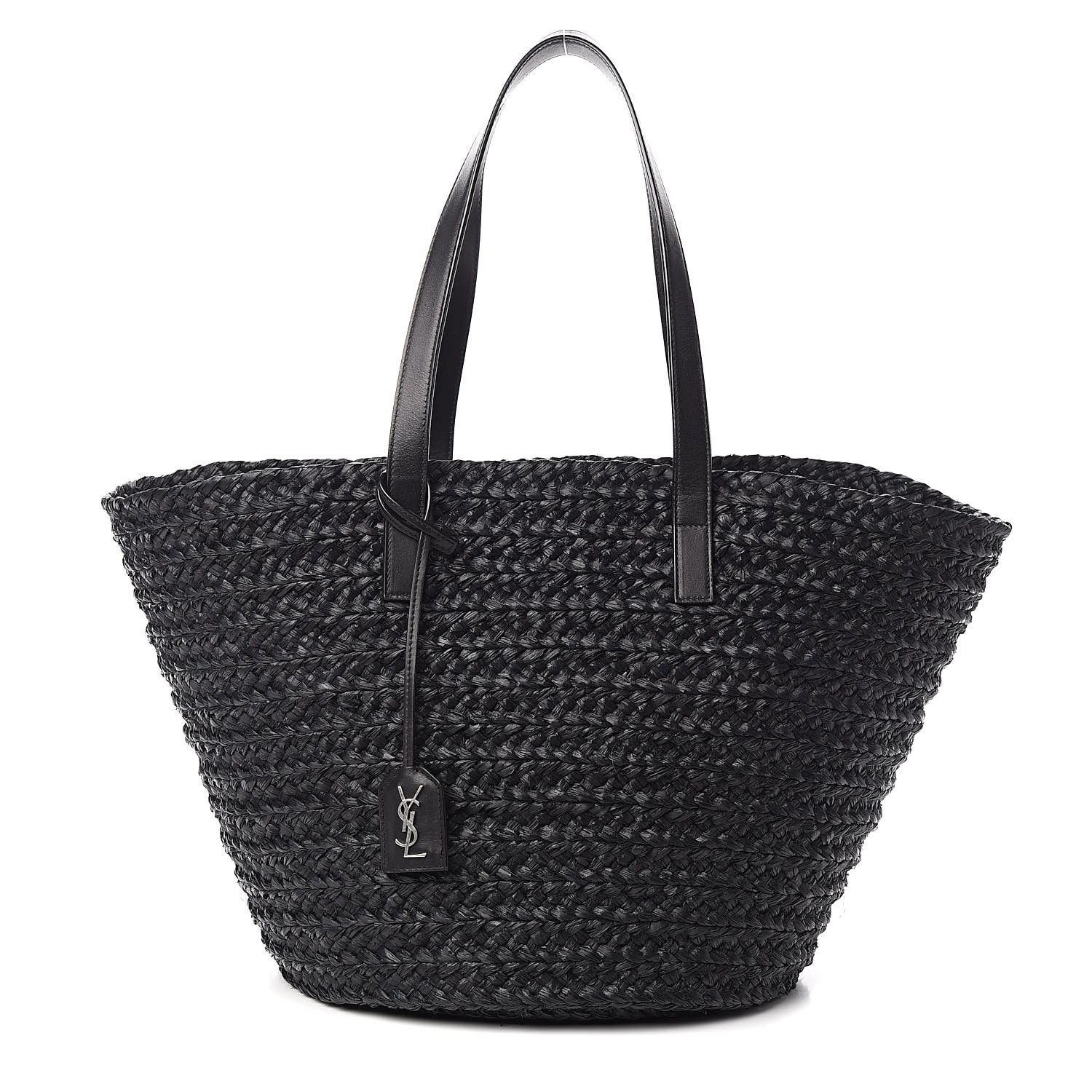 SAINT LAURENT Raffia Medium Panier Bag Black 524713 | FASHIONPHILE