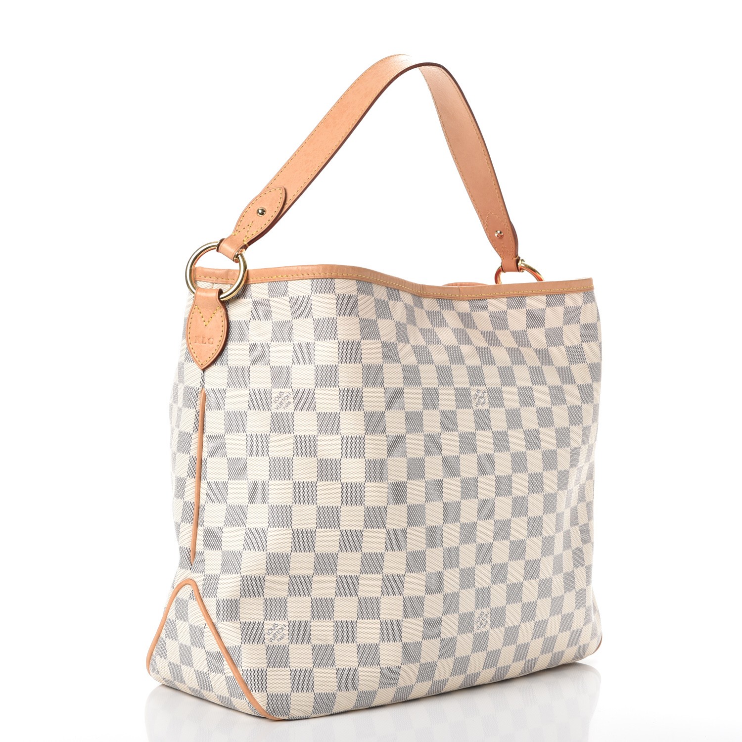 Louis Vuitton Rose Ballerine and Damier Azur Coated Canvas Studded City Pouch Gold Hardware, 2019 (Like New), Beige/White/Blue Womens Handbag