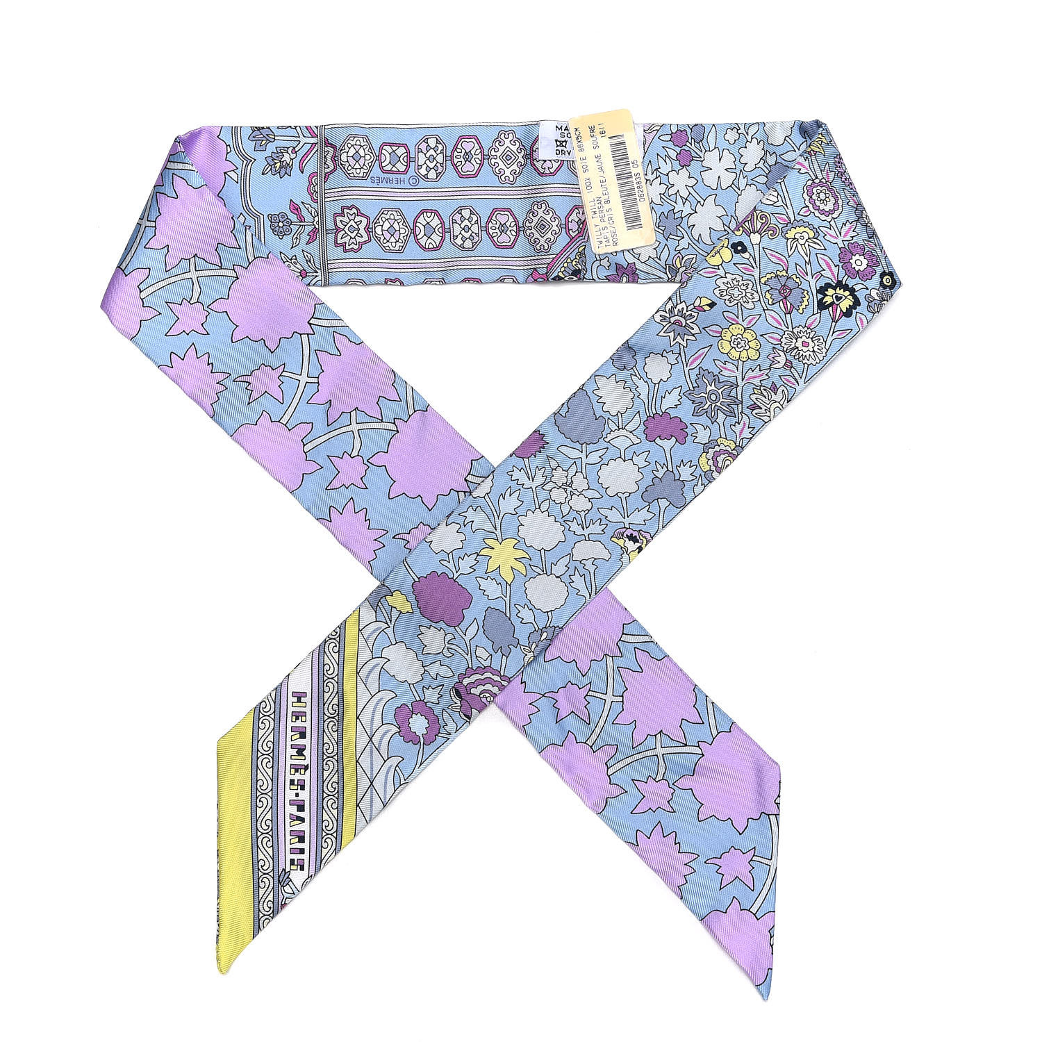 Hermes Silk Tapis Persans Twilly Rose Gris Bleute Jaune