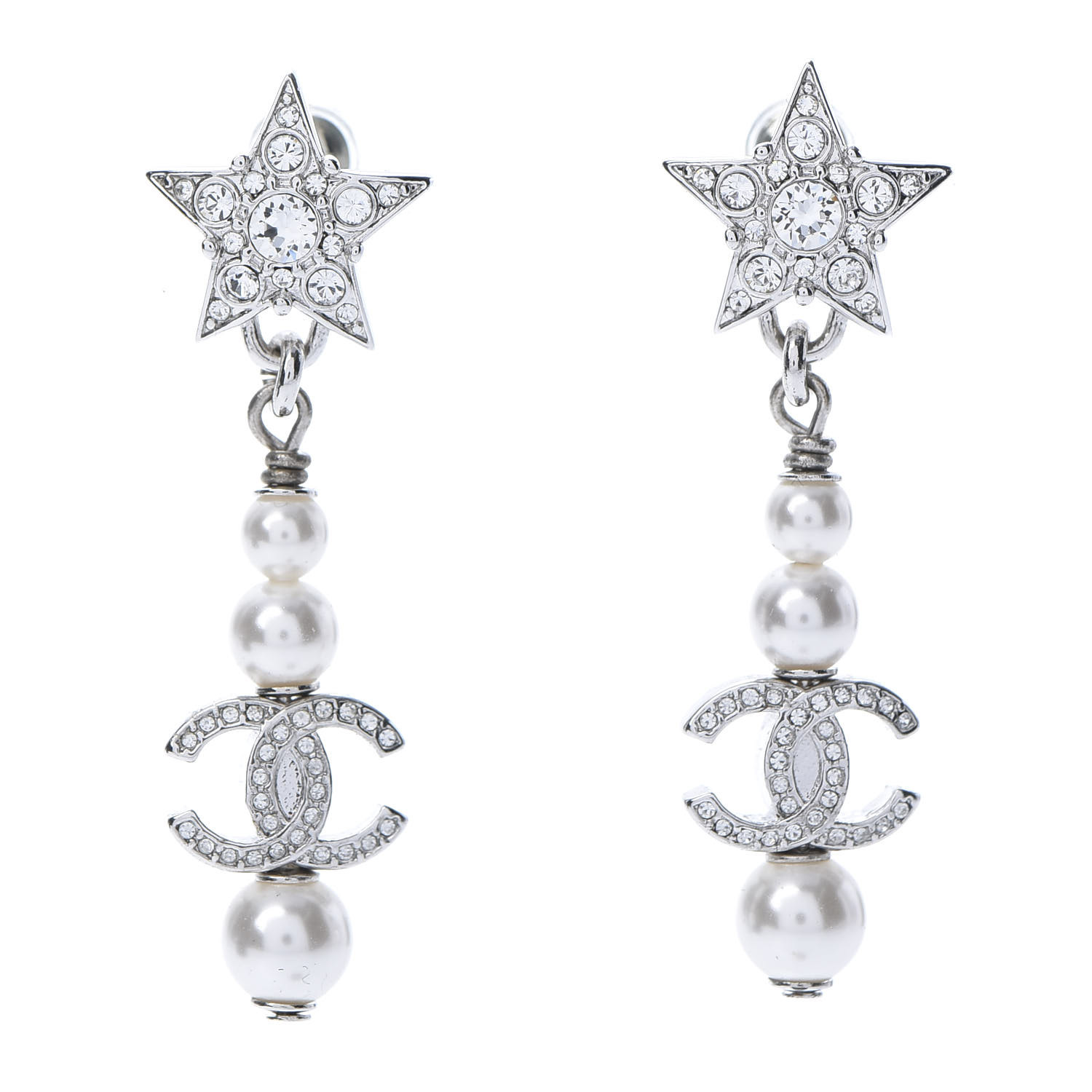 Chanel Crystal Pearl Cc Star Drop Earrings Silver Fashionphile Chanel Crystal Pearl Cc Star Drop Earrings Silver Fashionphile