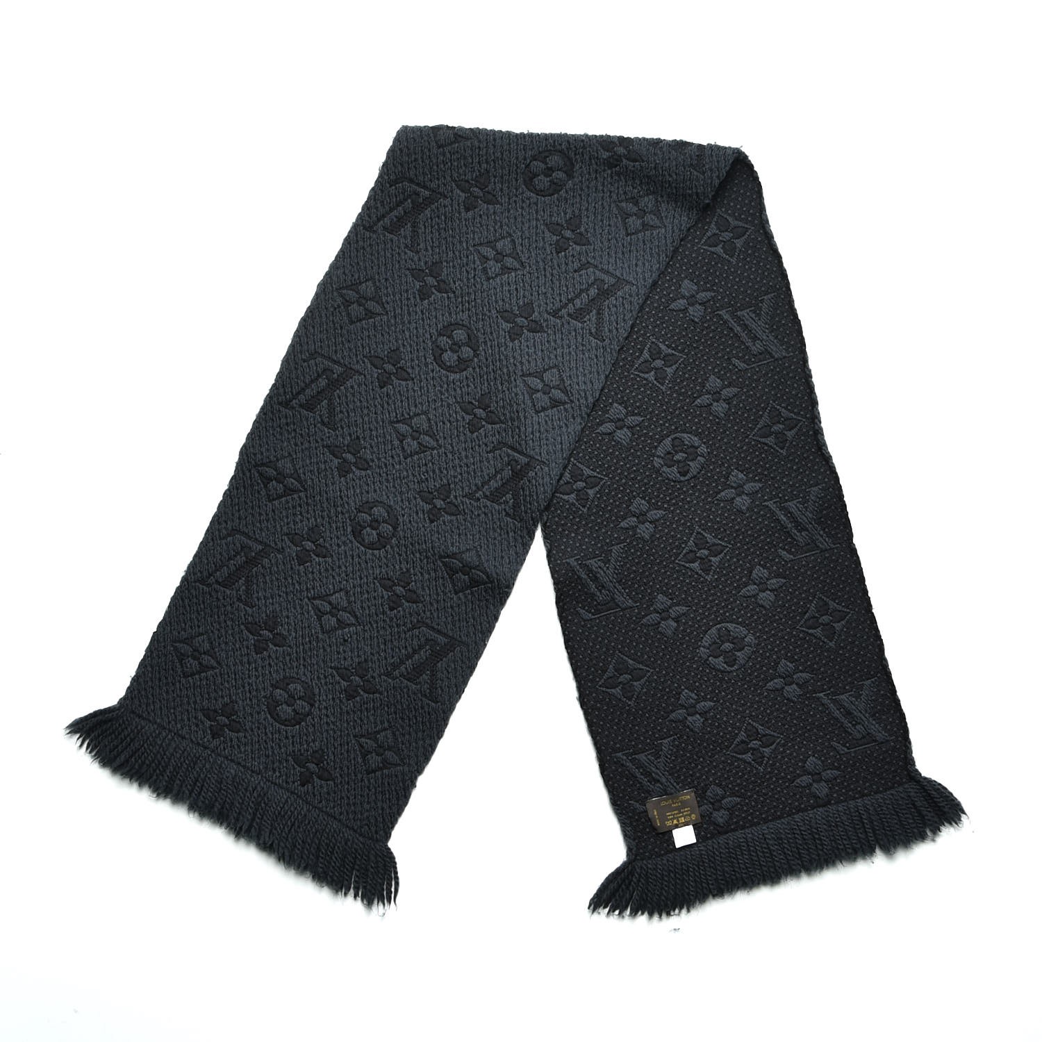 LOUIS VUITTON Wool Silk Logomania Scarf Charcoal Grey 231324