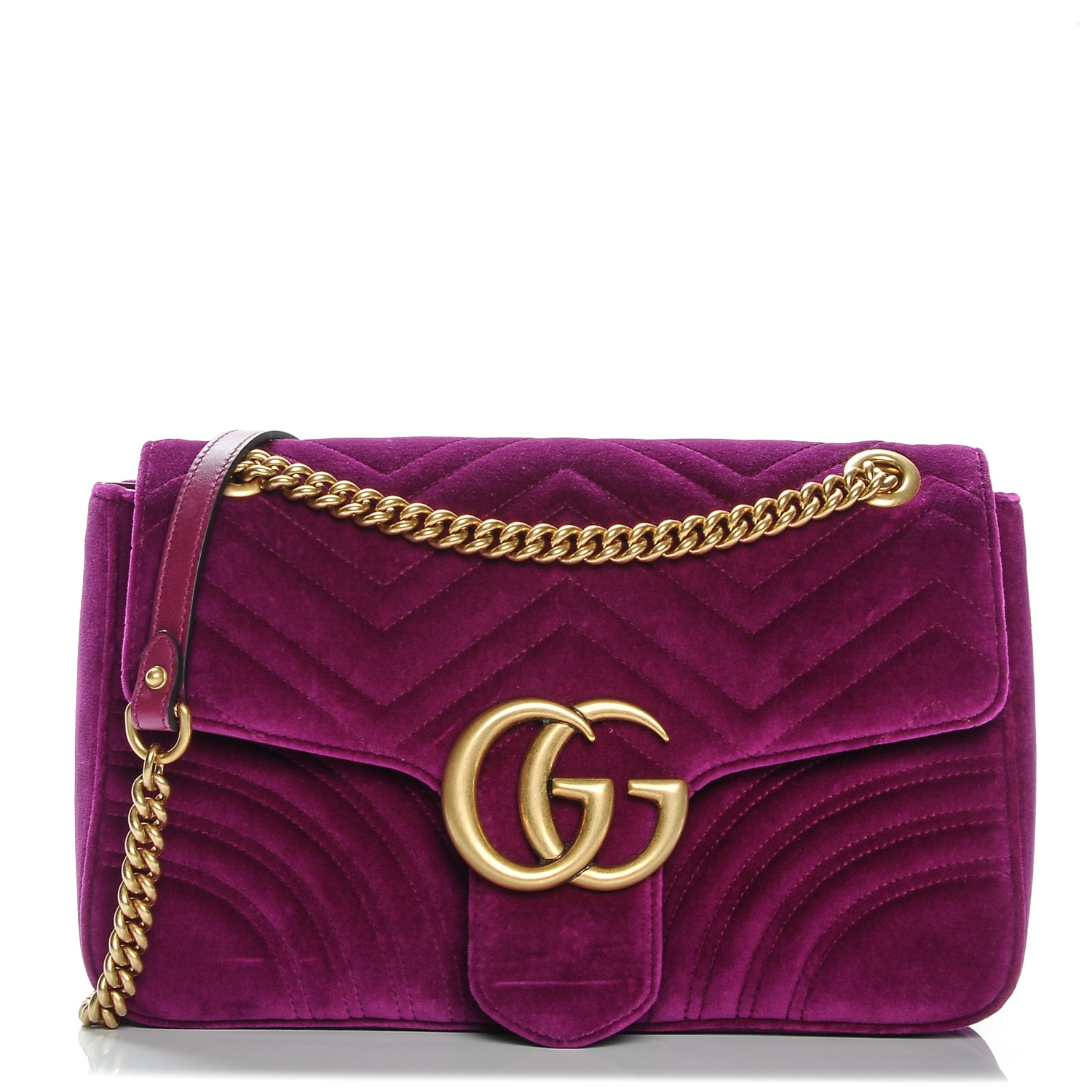 GUCCI Velvet Matelasse Medium GG Marmont Shoulder Bag Fuchsia 198807